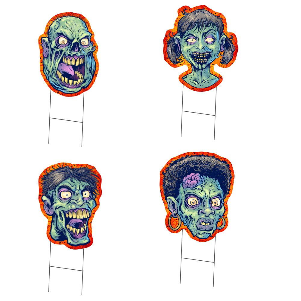 Scary Zombie Yard Signs - 4 Pack Halloween Decorations with Stakes, 16