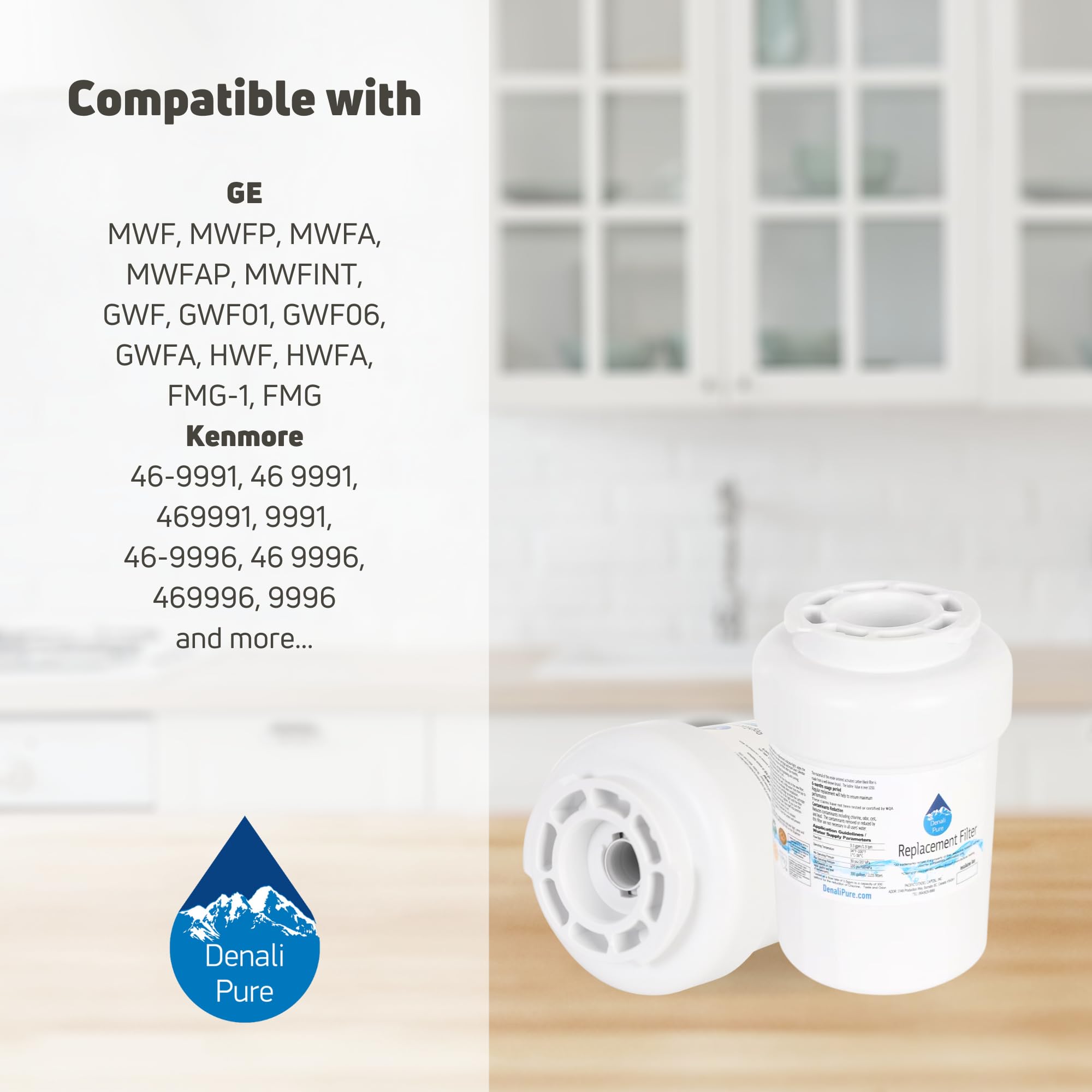 2-Pack GE PSS25NGMAWW Refrigerator Water Filter Replacement - Compatible with GE MWF & MWFP Fridge Filters | Pure Drinking Water for Home & Office Use