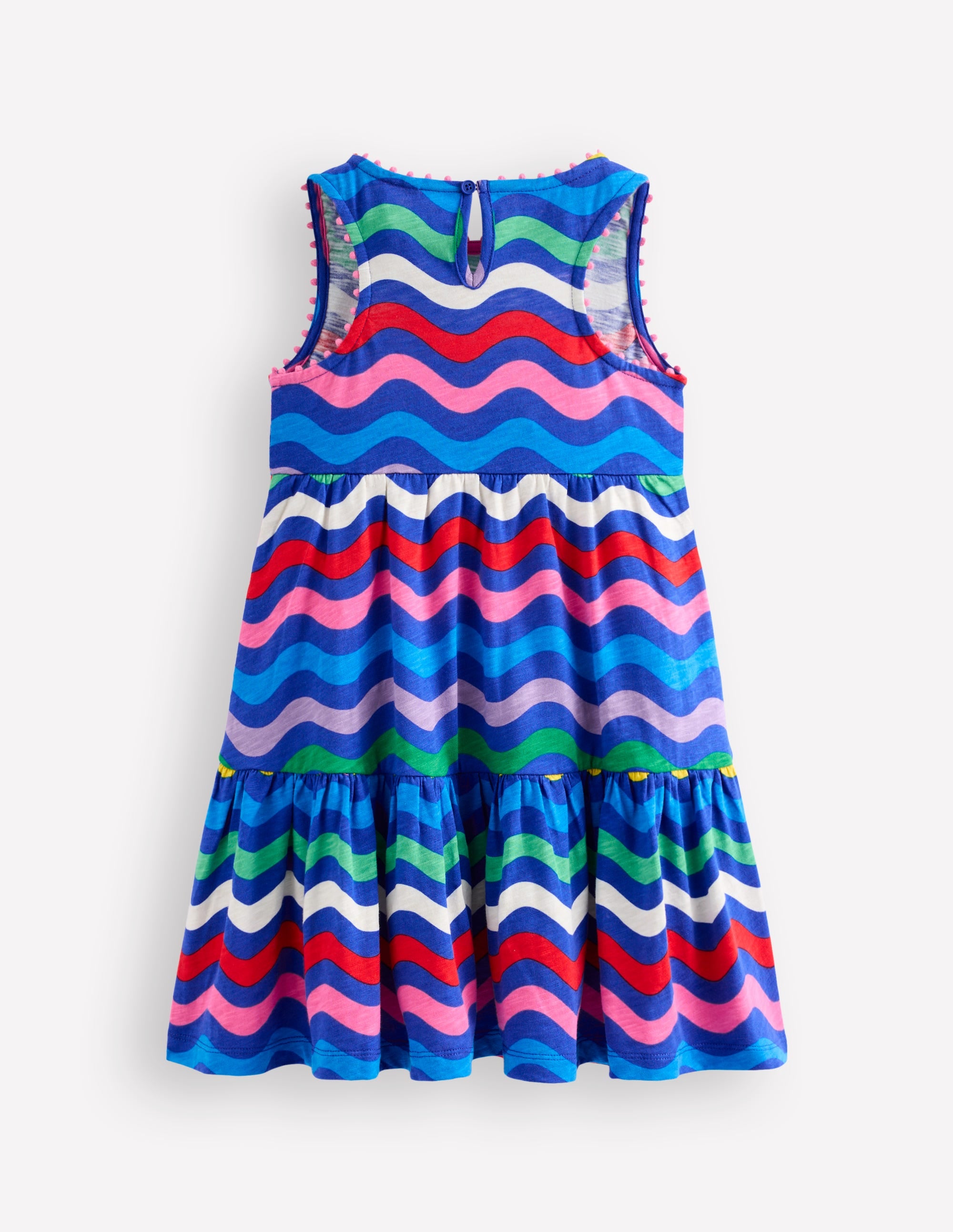 Ali Pom Trim Jersey Dress - Zig Zag Multi Stripe Flowy Summer Dress for Women | Beach Cover Up, Vacation Outfit, Casual Daywear