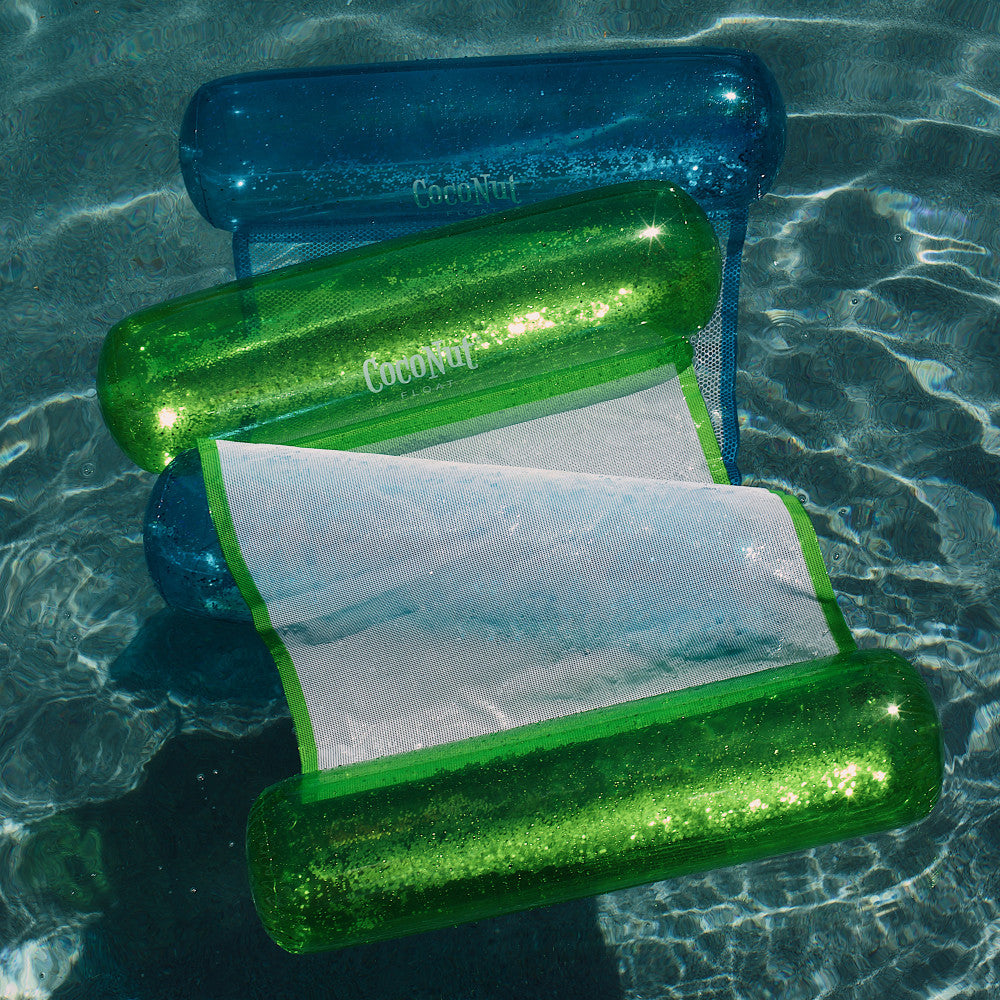 CocoNut Float Green Glitter Hammock Pool Lounger - 49 x 30 Inflatable Relaxation Chair for Pool, Beach, Backyard & Summer Parties