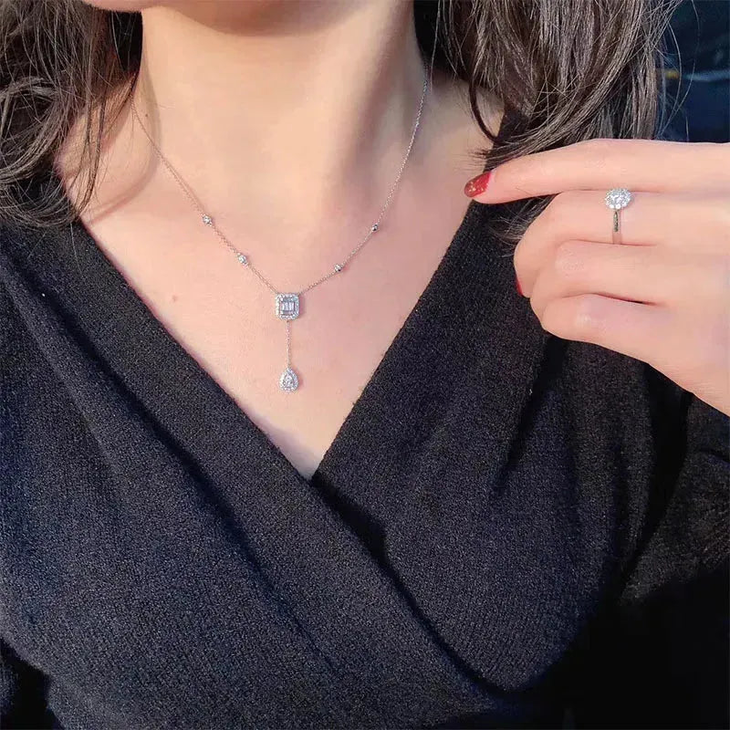 18K White Gold Pendant Necklace with Real Natural Diamond - Women's Engagement Jewelry for Wedding, Anniversary & Special Occasions | LUOWEND 100% Solid Gold Fashion Chain