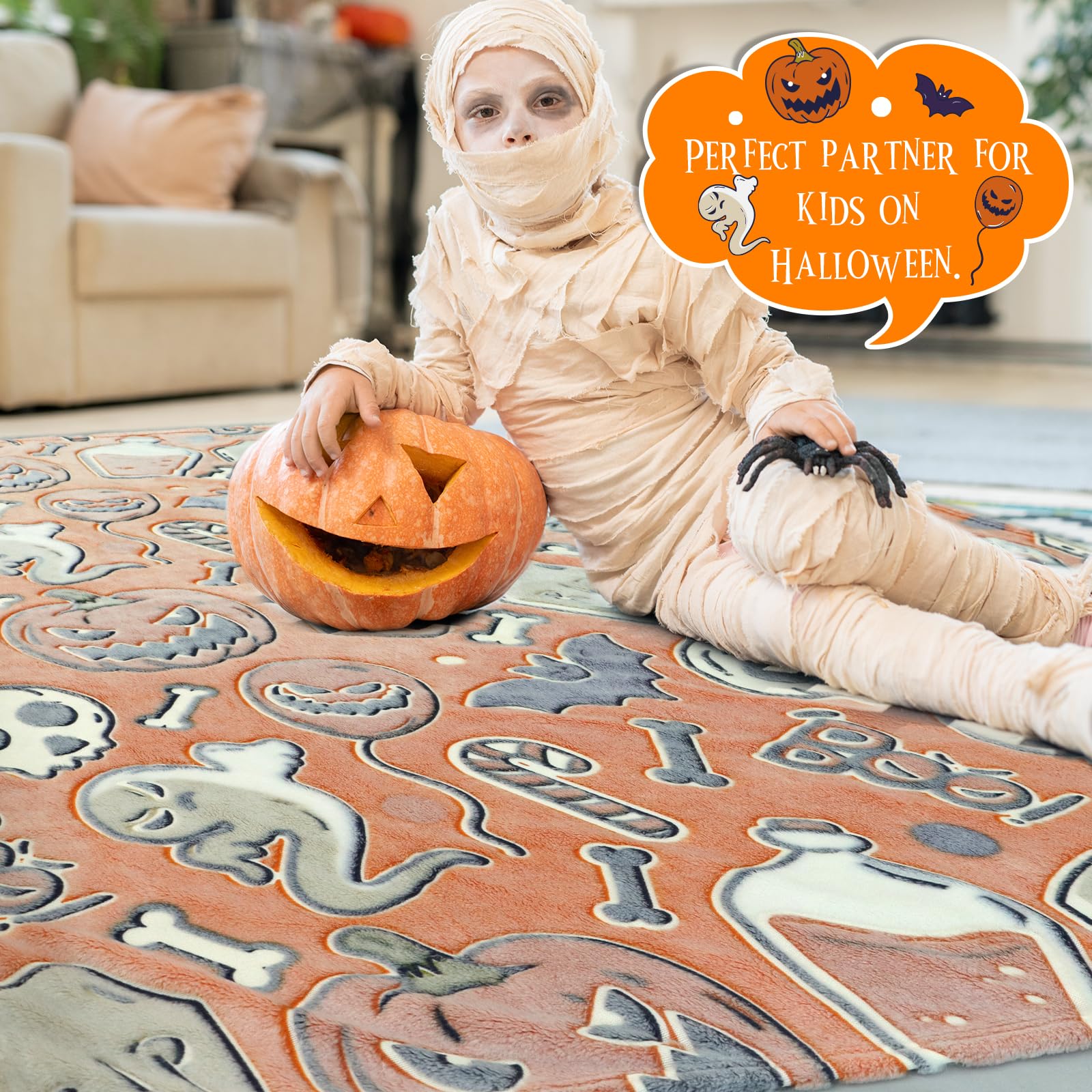 Halloween Pumpkin Fleece Throw Blanket - Soft Orange Cozy Blanket 60