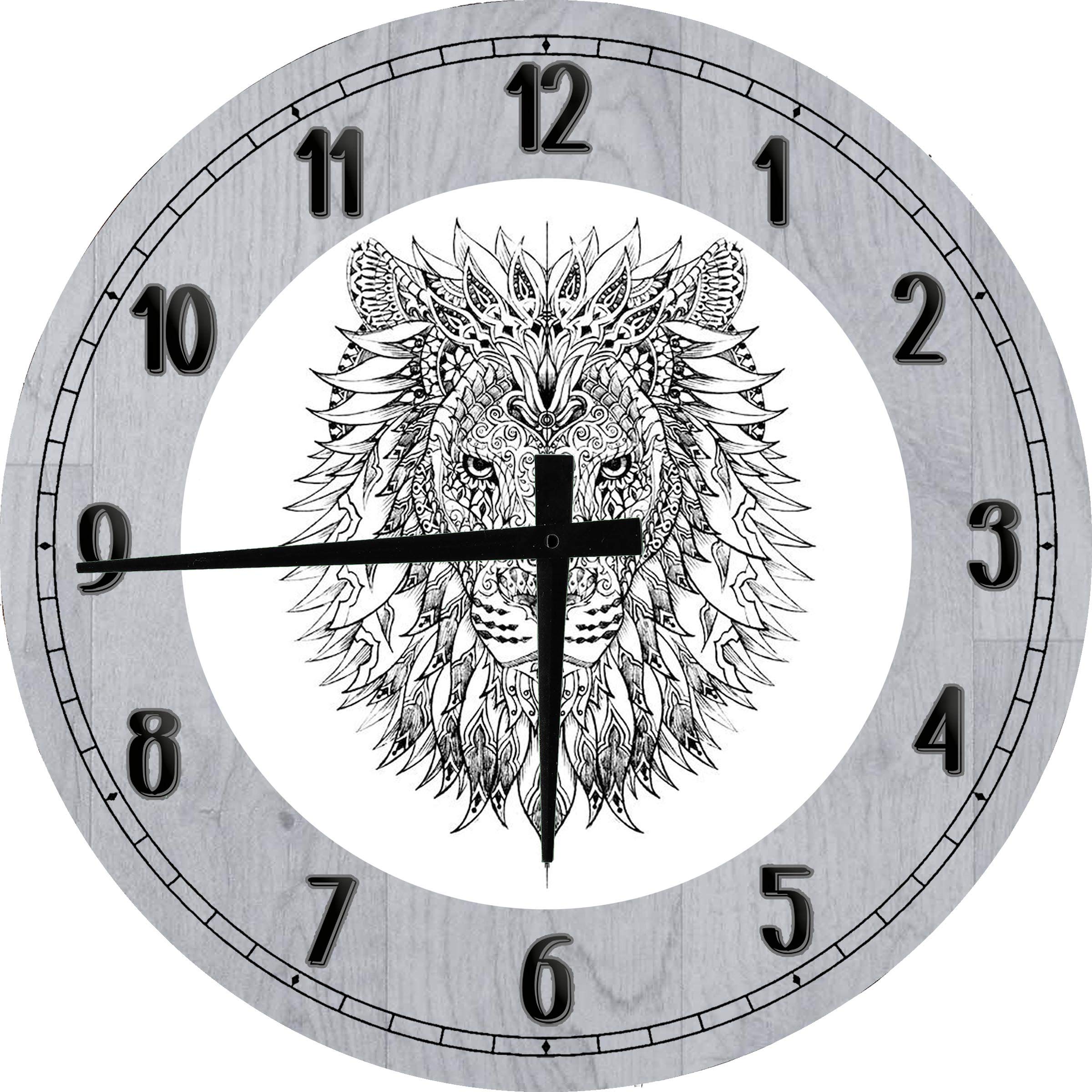 Boho Lion Mandala Wall Clock - 24 Inch Large Round Battery Operated Gray Wall Art for Bedroom Decor | Perfect for Bohemian Home, Living Room & Office Spaces