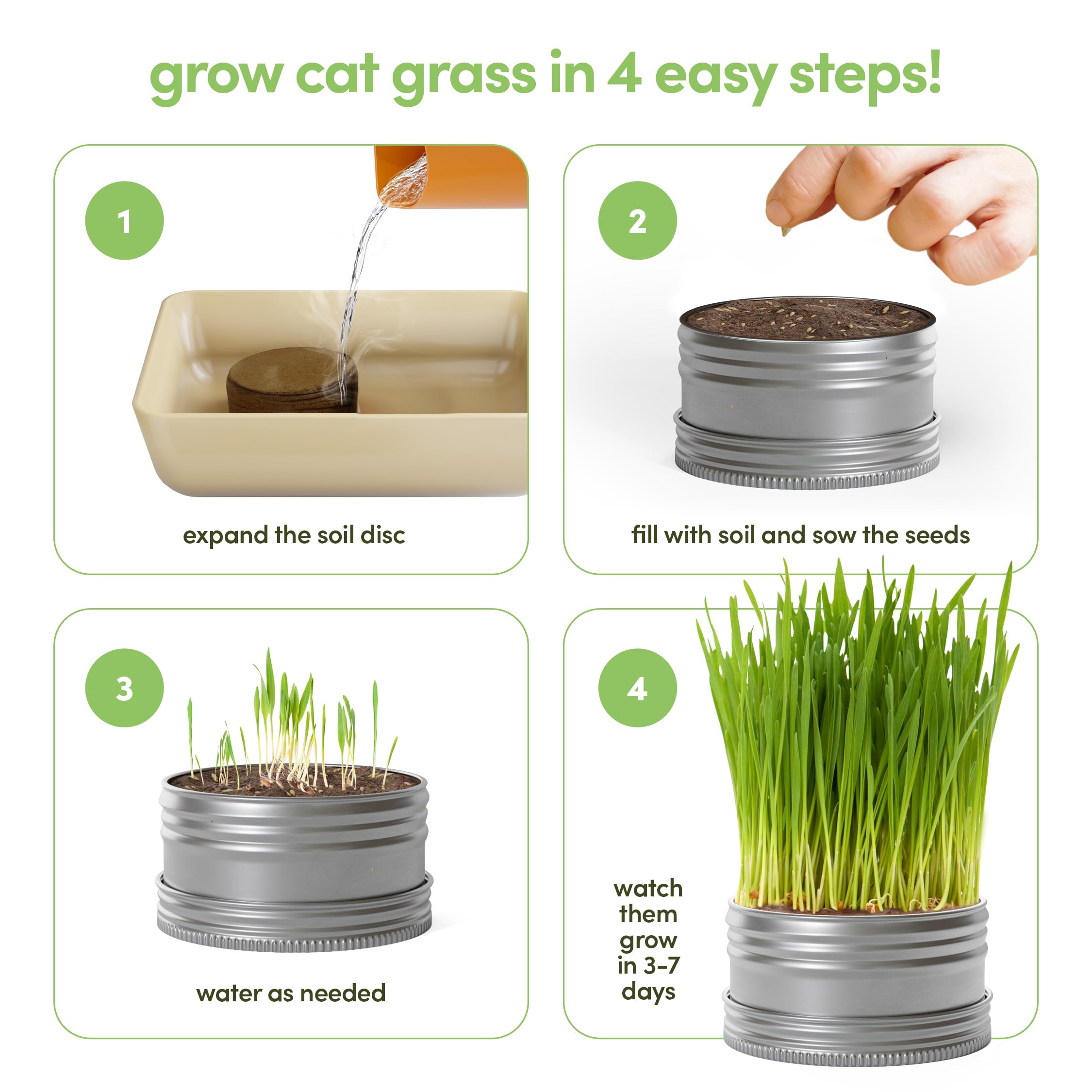 Organic Cat Grass Growing Kit for Indoor Cats - 3 Pack with Premium Seeds & Soil - Healthy Pet Grass Planter for Digestive Health - Perfect Gift for Cat Lovers (Use for Play, Digestion & Stress Relief)