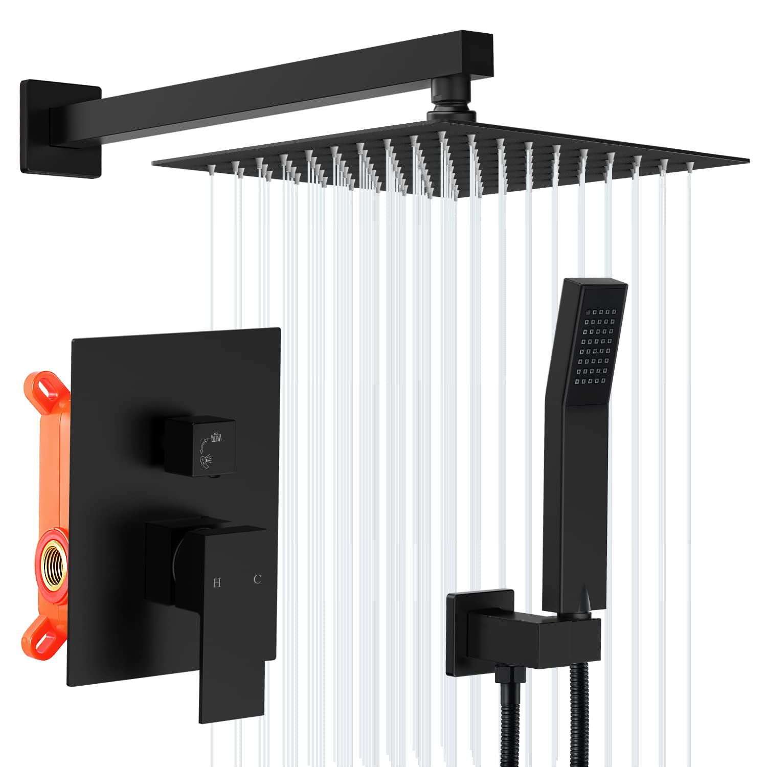 10 Inch Matte Black Shower System with Rain Shower Head & Handheld Sprayer - Pressure Balancing Brass Valve for Bathroom & Spa Experience - Perfect for Modern Homes & Luxury Hotels
