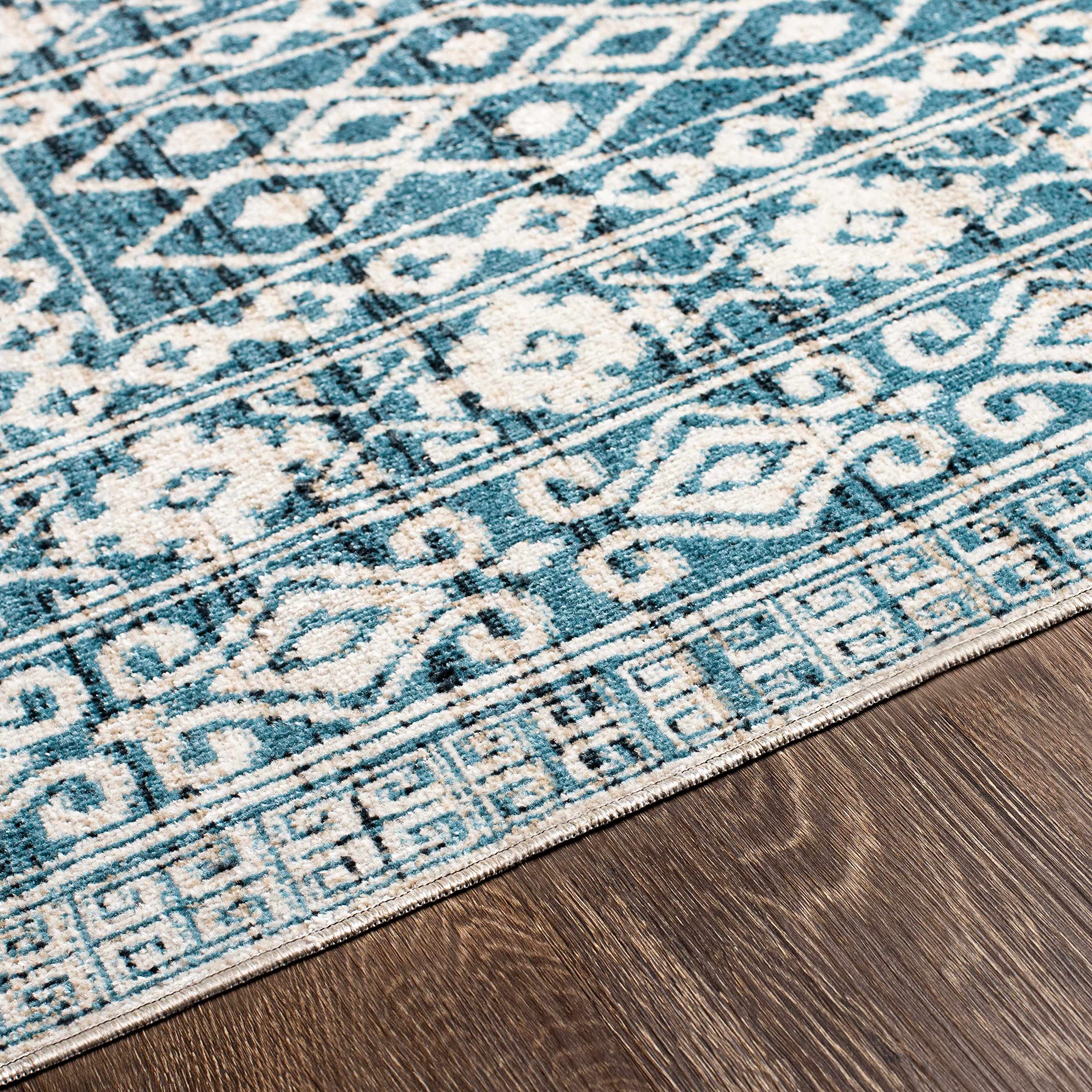Machine Washable Hauteloom Gandy Area Rug for Living Room & Bedroom - Soft Beige & Blue 7'10