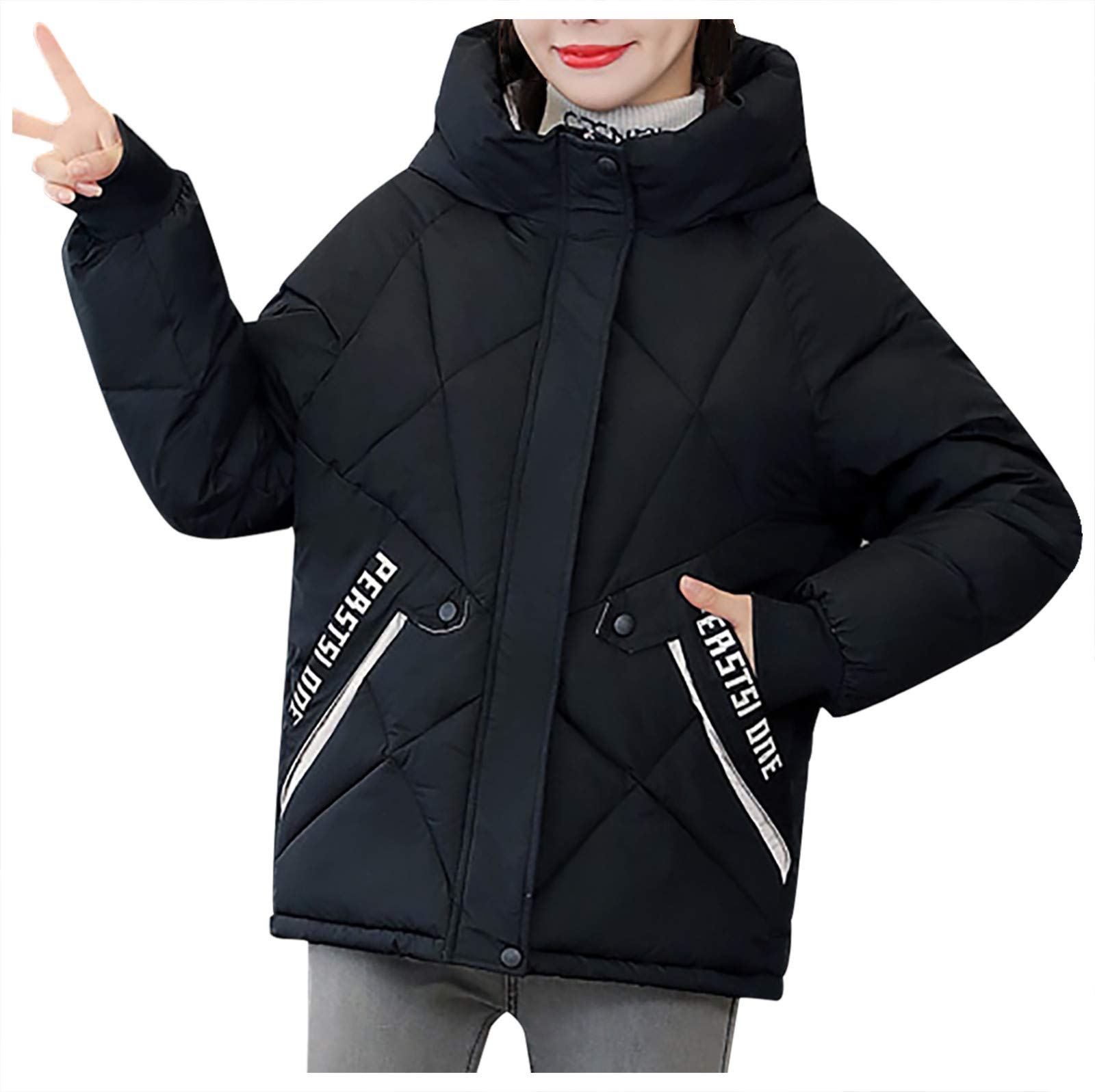 ATRISE Women's Winter Jacket - Fashion Hooded Short Coat, Casual Loose Fit Cotton Trench Coat for Outdoor Activities & Daily Wear