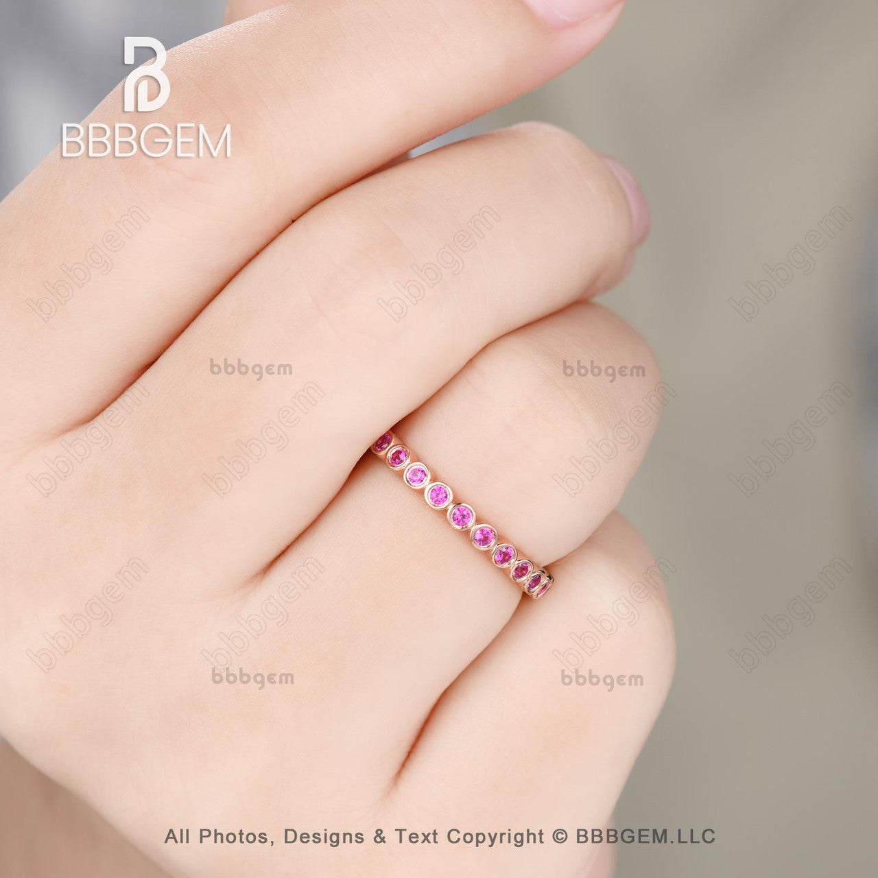 14K Rose Gold Red Ruby Bezel Set Wedding Band - 0.23ct Full Eternity Ring for Women | Perfect for Engagement, Anniversary & Bridal Jewelry Gifts
