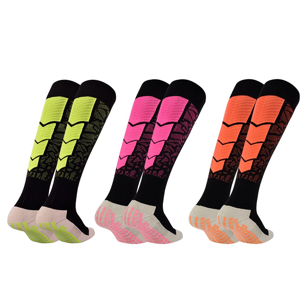 Luwint Non-Slip Compression Socks - 3 Pairs Knee High Sports Socks for Men & Women, Anti-Skid Soccer Socks with Grip Technology for Running, Hiking, and Workout - Perfect for Athletes and Nurses