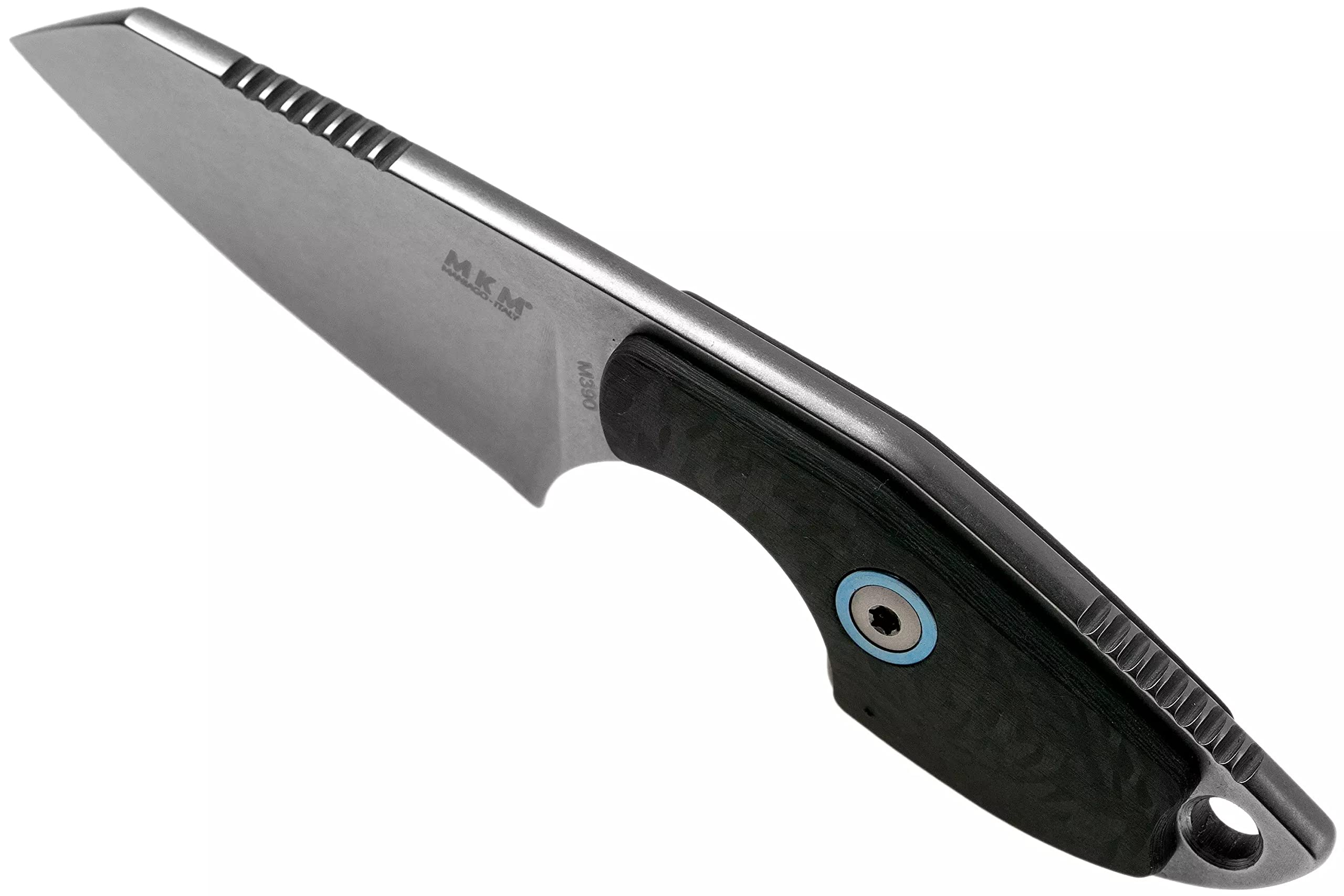 MIKRO 2 Sheepsfoot Fixed Blade Neck Knife - Premium EDC Tool with M390 Super Steel, Full Tang Design by Jesper Voxnaes | Carbon Fiber Handle | Made in Italy | Perfect for Outdoor Survival, Camping & Everyday Carry