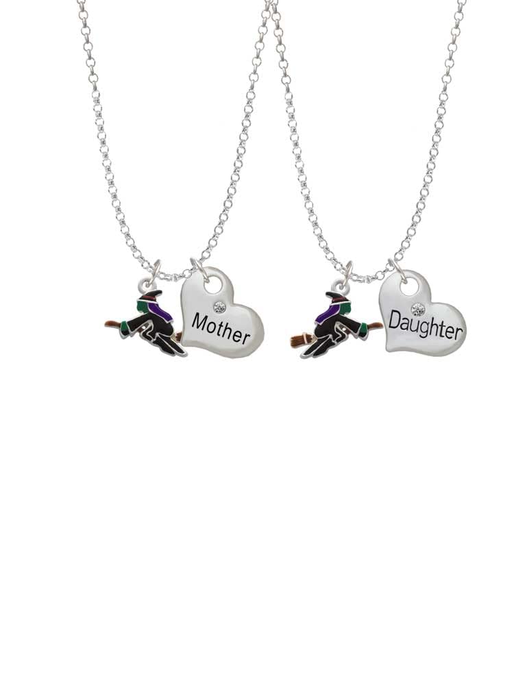 Delicate Silver-Tone Flying Witch Mother & Daughter Heart Necklace Set (2 Pcs) - 19