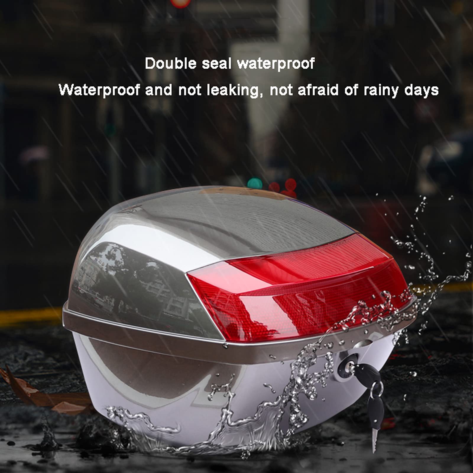 Motorcycle Tail Box - Durable ABS Scooter Trunk with Reflectors & Backrest, Includes Lock & 2 Keys (Heroic Red) - Perfect for Motorcycle Touring, Commuting & Storage