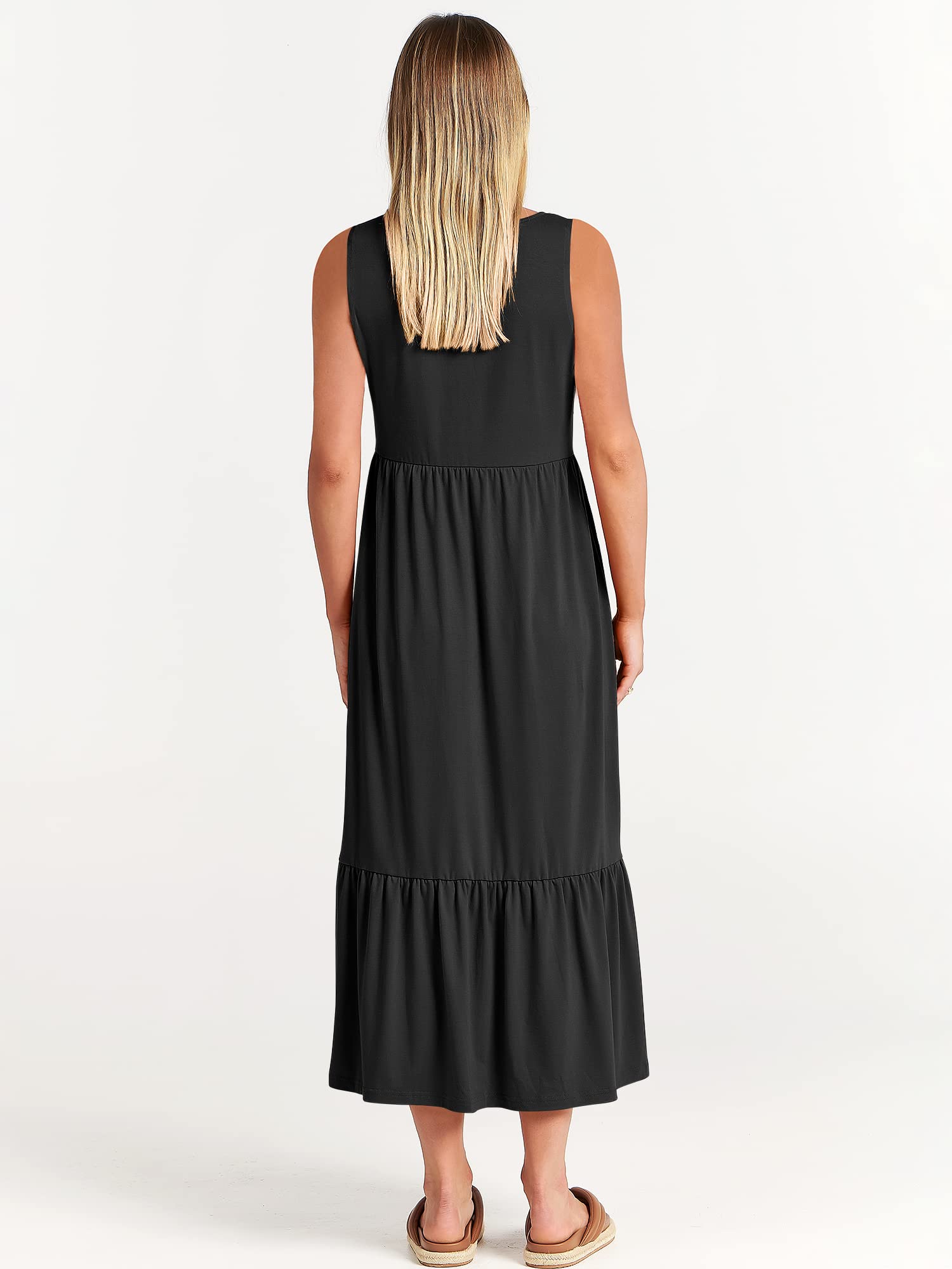 ANRABESS Women's Summer Sleeveless Crewneck Sundress - Flowy A-Line Tiered Maxi Beach Dress for Vacation, Casual Wear, and Outdoor Activities