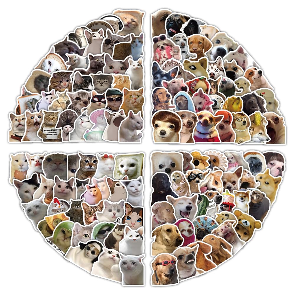 200Pcs Funny Cat and Dog Meme Stickers - Realistic Pet Decals Vinyl Stickers for Laptop, Water Bottle, Scrapbook, Phone - Perfect for Teens and Adults to Decorate Personal Items and Express Personality