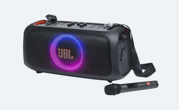 JBL PartyBox On-The-Go Essential Portable Bluetooth Party Speaker with Wireless Microphone - Perfect for Outdoor Gatherings, Beach Parties & Home Karaoke (JBLPBOTGESAM)