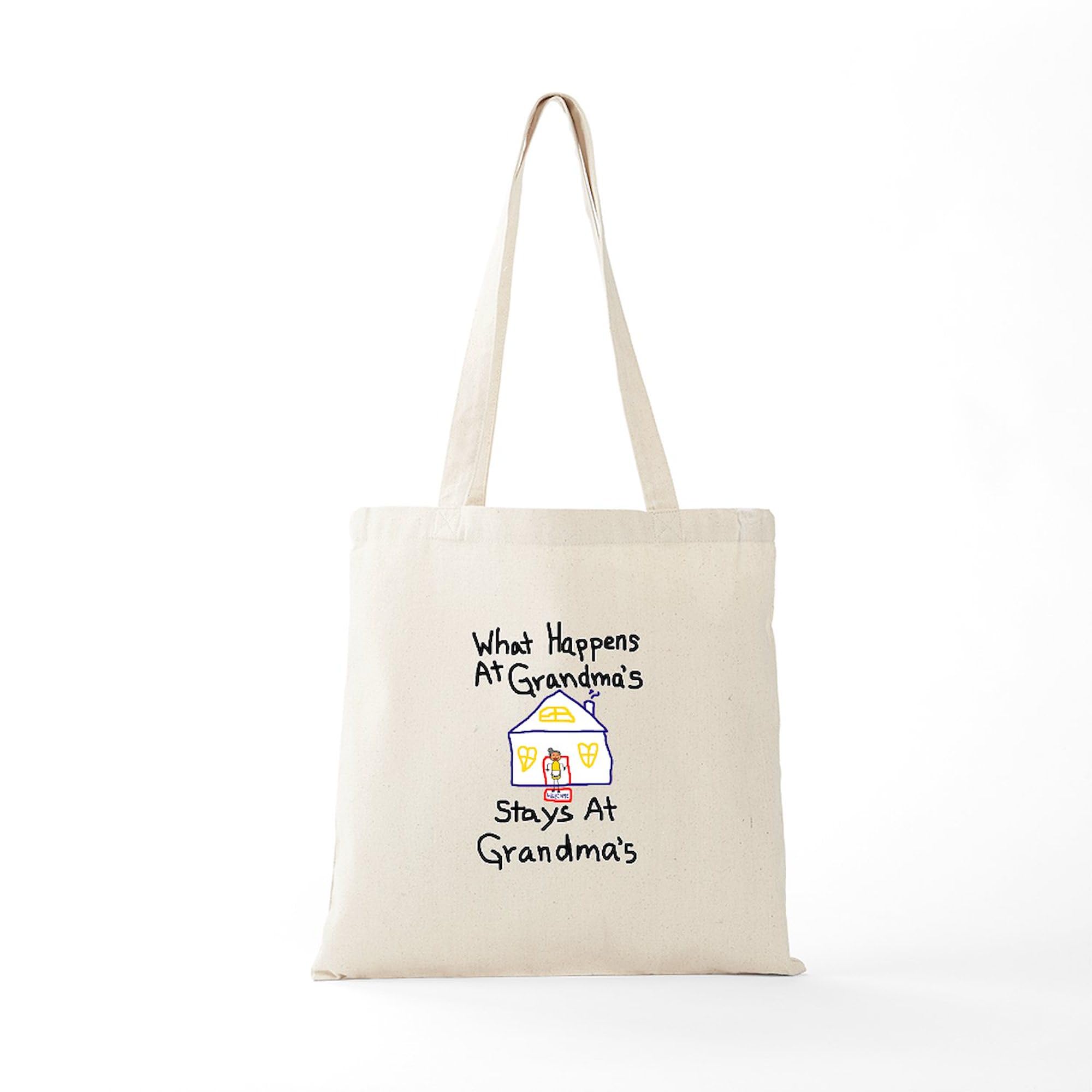 Natural Canvas Tote Bag - Reusable Grocery Shopping Bag with 'What Happens At Grandma's' Print | Perfect for Groceries, Beach Trips & Farmers Markets