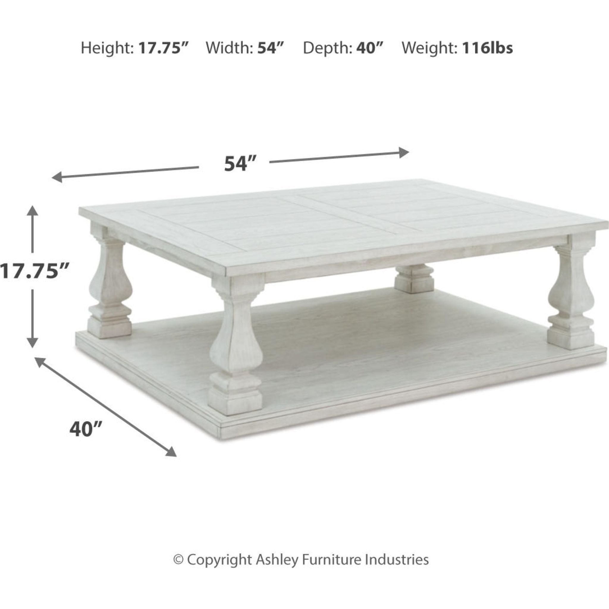 Arlendyne Coffee Table - Antique White Finish, Modern Farmhouse Style Living Room Furniture for Small Spaces - Perfect for Home, Office, or Apartment Decor
