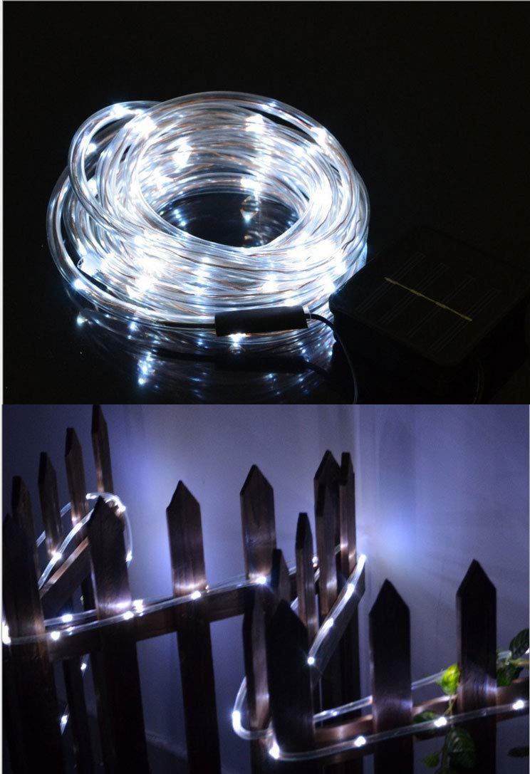XUNATA 23FT Solar String Lights Outdoor Waterproof - 50 LED Solar Rope Lights with 8 Lighting Modes, Copper Wire Fairy Lights for Garden, Patio, Yard, Party Decoration (White) - Perfect for Backyard, Wedding, Christmas & Outdoor Decor