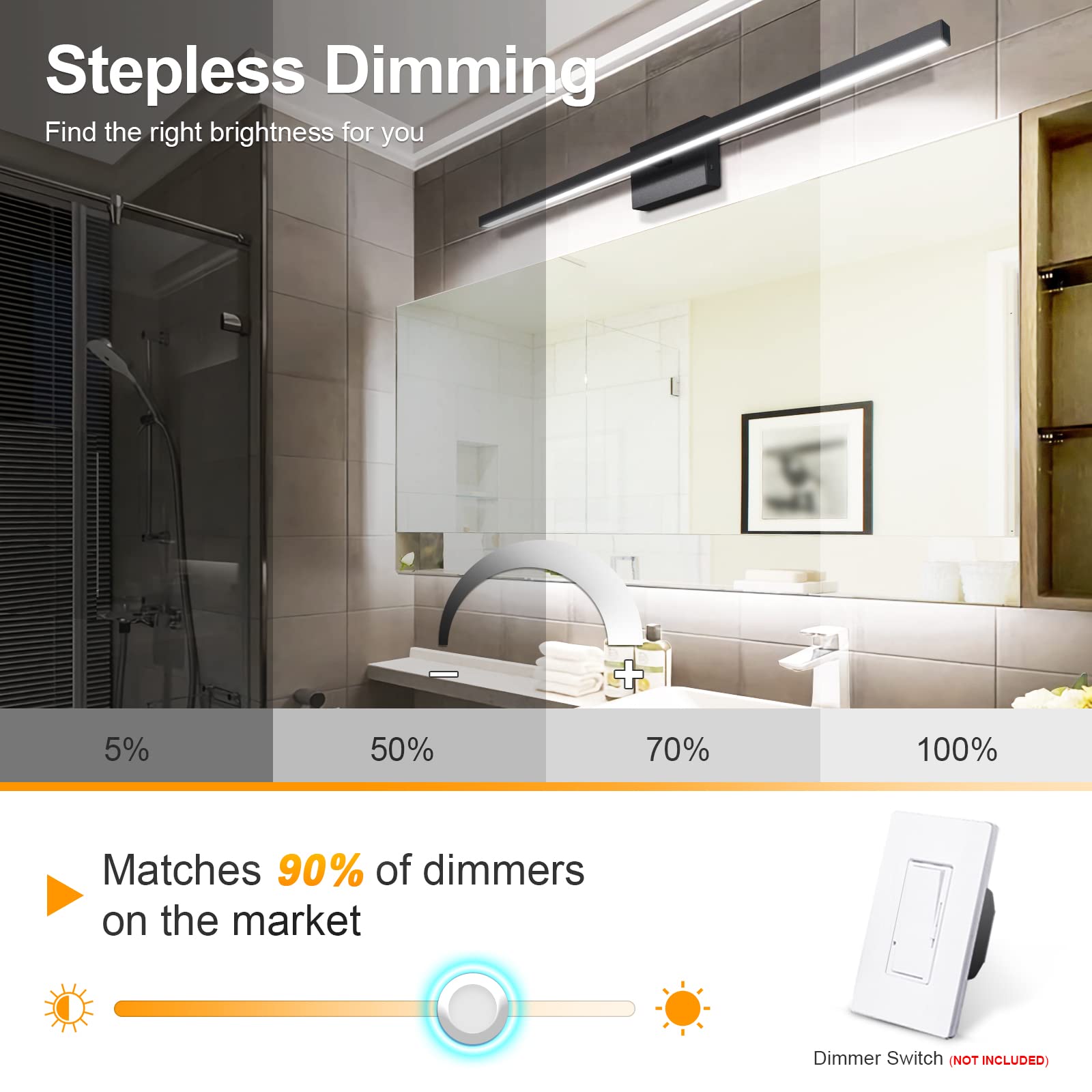 VOLISUN 39.4 Inch Modern LED Bathroom Vanity Light - 24W Dimmable 5CCT Black Bar Light Fixture for Mirror, Cabinets & Bedroom - ETL Certified | Perfect for Bathroom Makeovers, Vanity Lighting & Bedroom Decor