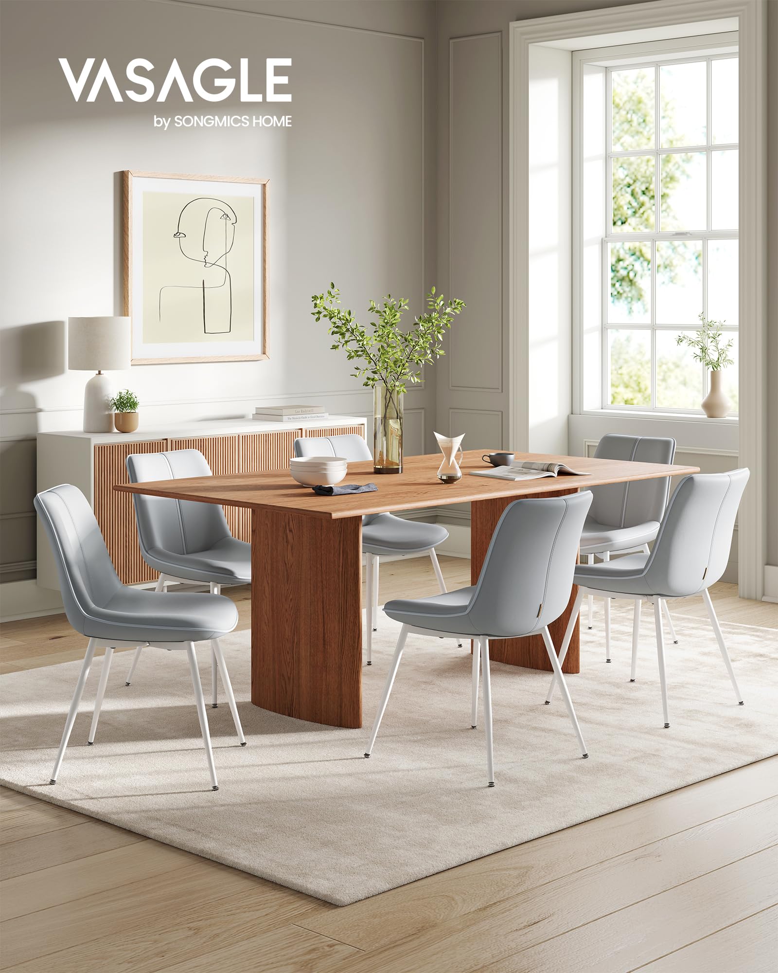 VASAGLE Dining Chairs Set of 2 - Modern Kitchen Chairs with Padded Seat, PU Surface & Steel Legs - Adjustable Feet & Ergonomic Curved Backrest - Perfect for Dining Room, Kitchen, Office or Breakfast Nook - Taupe Grey LDC140G02