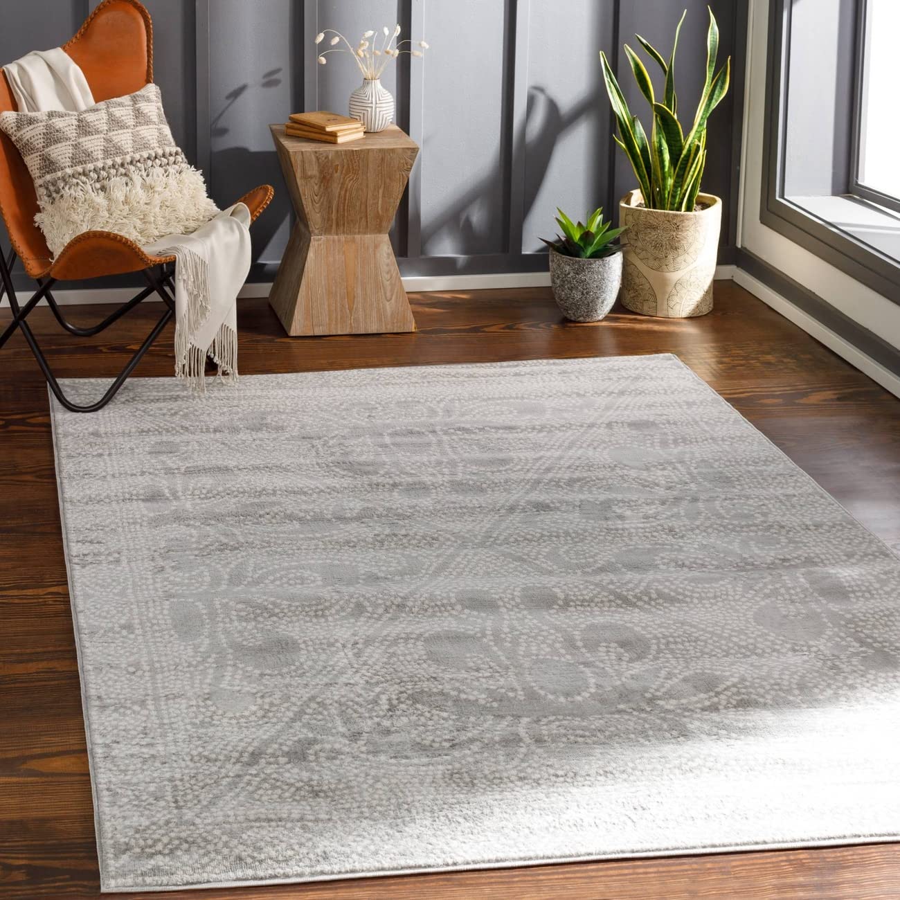 Mark&Day 6x9 Vosberg Traditional Medium Gray Area Rug - Soft Grey Black White Carpet for Living Room, Bedroom, Kitchen - Perfect for Home Decor & Cozy Spaces (6'7