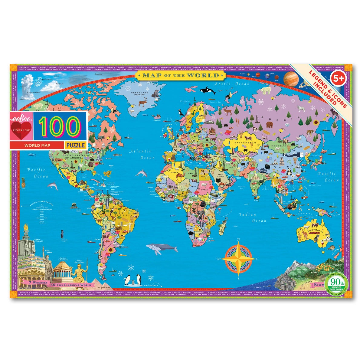 eeBoo 100-Piece World Map Puzzle - Educational Geography Toy for Kids, Perfect for Home Learning & Family Game Night
