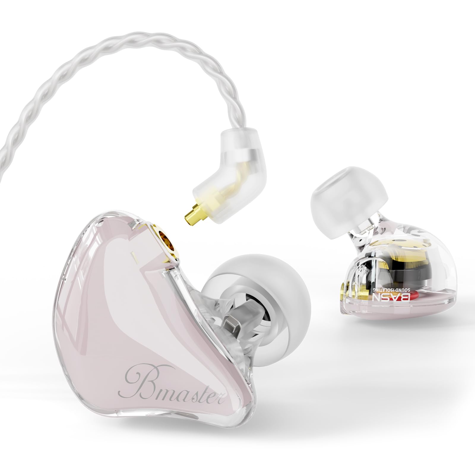 BASN Triple Driver In-Ear Monitor Headphones - HiFi Stereo Wired Earbuds with Powerful Bass & Noise Isolation for Musicians, Singers, Drummers (Cloud Pink) | Perfect for Live Performances, Studio Recording & Stage Monitoring