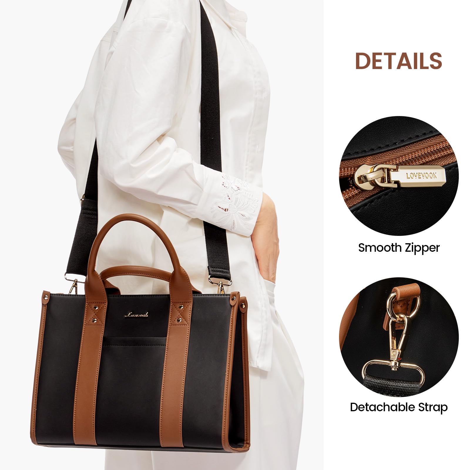 LOVEVOOK Genuine Leather Tote Bag for Women - Stylish Shoulder, Crossbody & Top Handle Purse with Secure Zipper Closure | Perfect for Work, Travel & Everyday Use