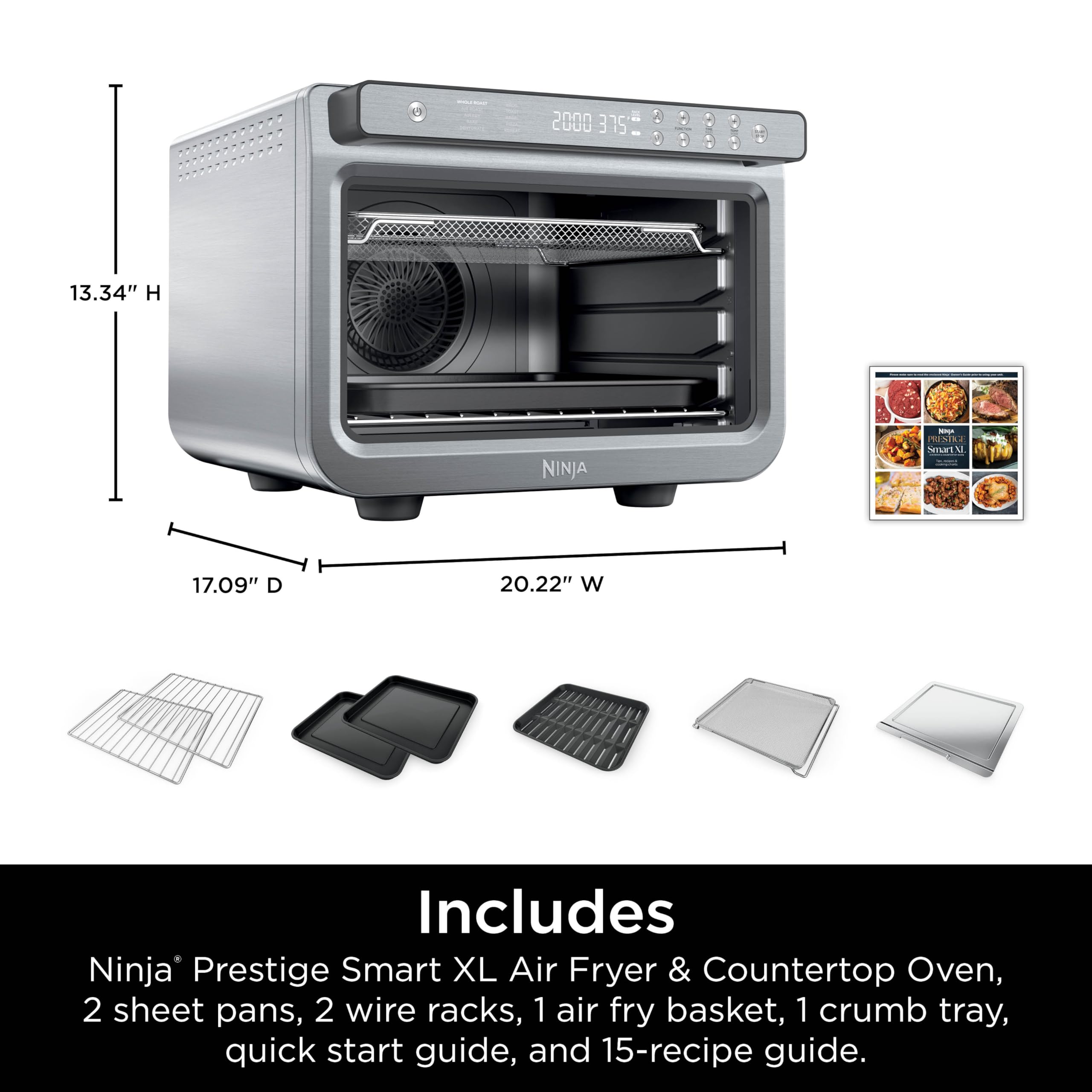Ninja Air Fryer & Toaster Oven XL - 1800W Countertop Oven with Smart Technology, Bakes 20 Cookies, Fits 12lb Turkey, Pizza, Toast, Bake, Air Fry & Reheat - Stainless Steel DT501 - Perfect for Kitchens, Small Apartments & Holiday Cooking