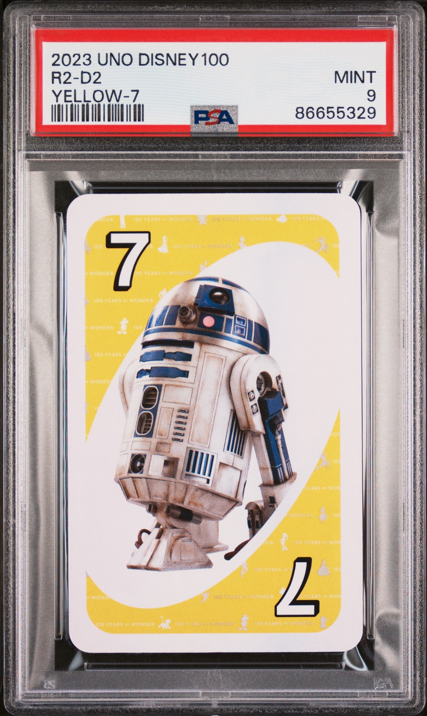 2023 UNO Disney 100 R2-D2 Yellow Card PSA 9 Graded - Collectible Trading Card Game for Disney Fans & Star Wars Enthusiasts - Perfect for Gifts, Display & Card Game Nights