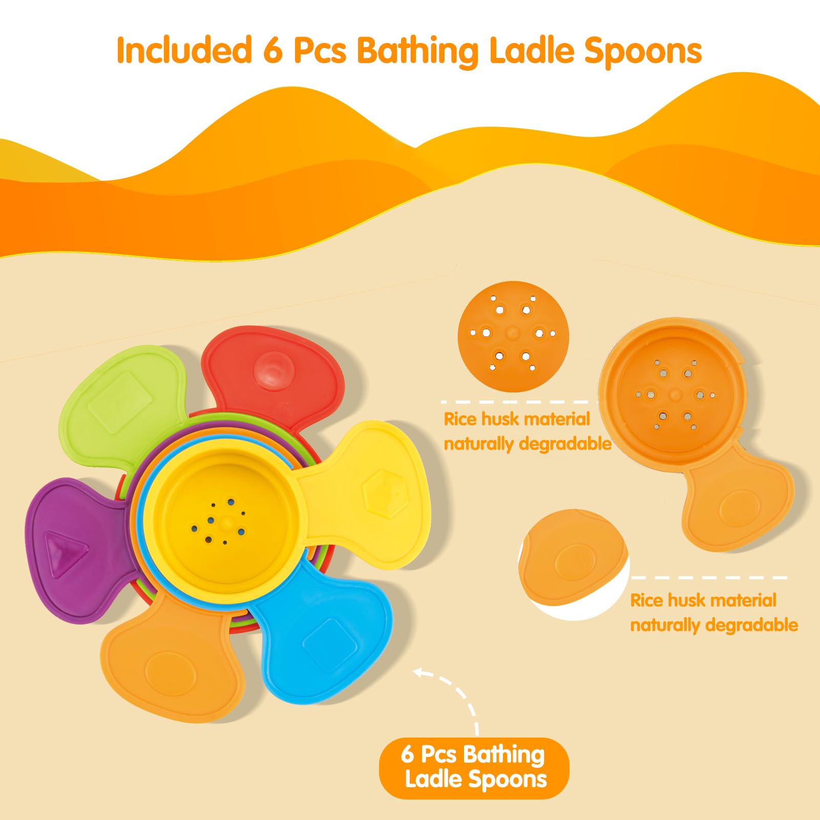 **Mold-Free Bath Toys for Toddlers 1-3 Years Old | 6PCS Rainbow Floating Bathing Spoons | Water Table & Sensory Toys for Babies 6-12 Months | Stacking & Early Learning Toys for 2-4 Year Old Boys & Girls | Perfect for Pool, Beach & Bathtime Play**