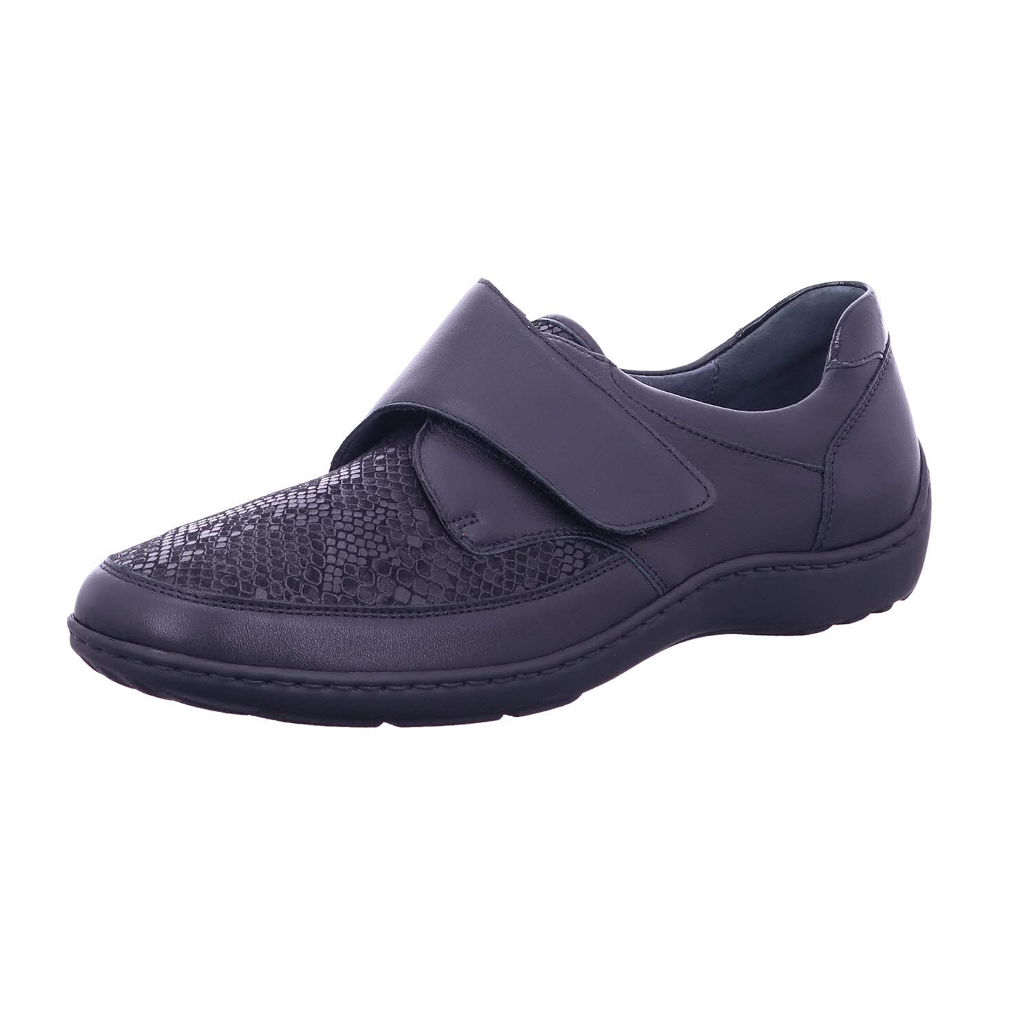 Henni 496H31 352 001 Black Leather Women's Wide Fit Rip Tape Shoes - Comfortable Slip-On Casual Shoes for Work, Walking & Everyday Wear