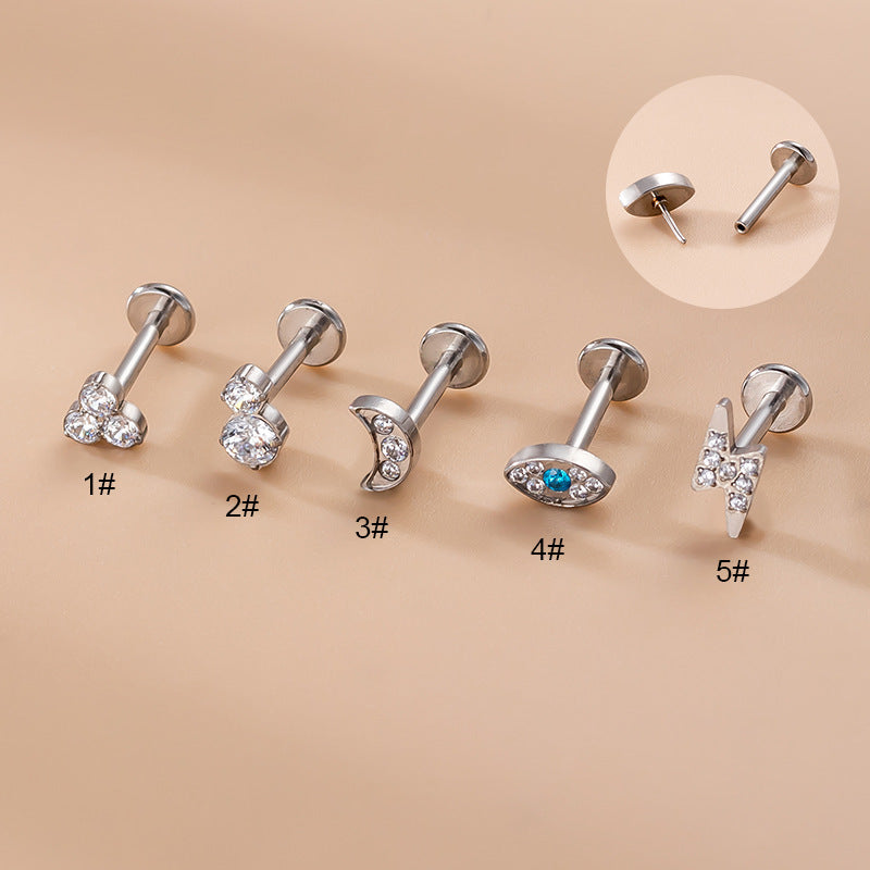 16G Stainless Steel Thunder Bolt Push Pin Labret Lip Stud Piercing Jewelry - Hypoallergenic Body Jewelry for Lip, Nose, Ear Cartilage - Perfect for Punk, Gothic, Rock Style Fashion Accessories