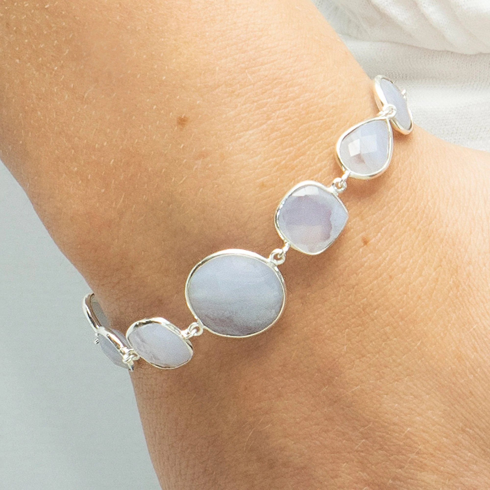 Blue Lace Agate Gemstone Bracelet - Natural Semi Precious Stone Jewelry for Women | Healing Crystal Bracelet for Stress Relief & Positive Energy | Perfect for Meditation, Yoga & Everyday Wear