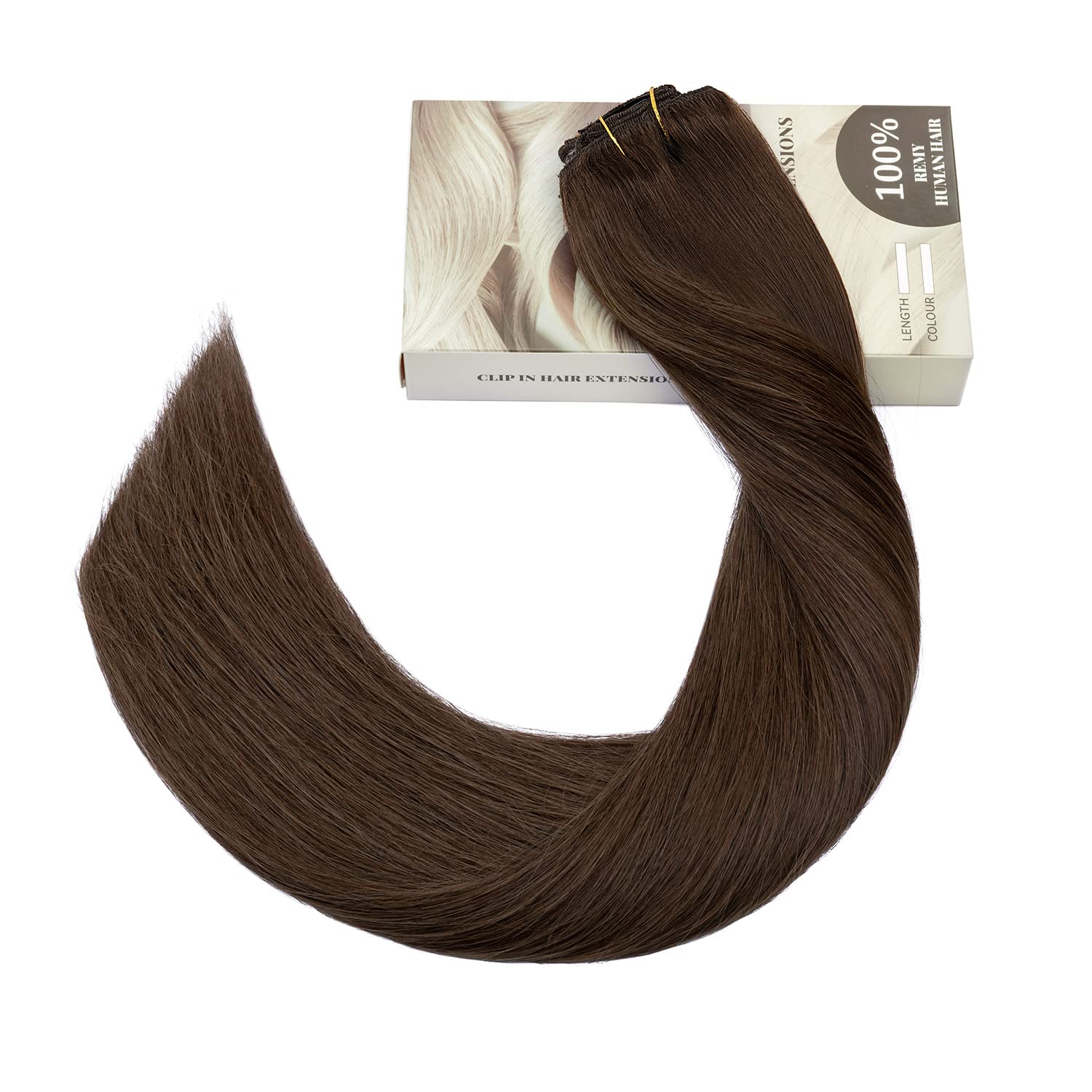 Clip in Human Hair Extensions 18 Inch - 7pcs Long Straight Remy Hair Extensions 120g, Seamless Double Weft Virgin Hair for Women (Brunette #4 Medium Brown) - Perfect for Parties, Weddings & Daily Styling