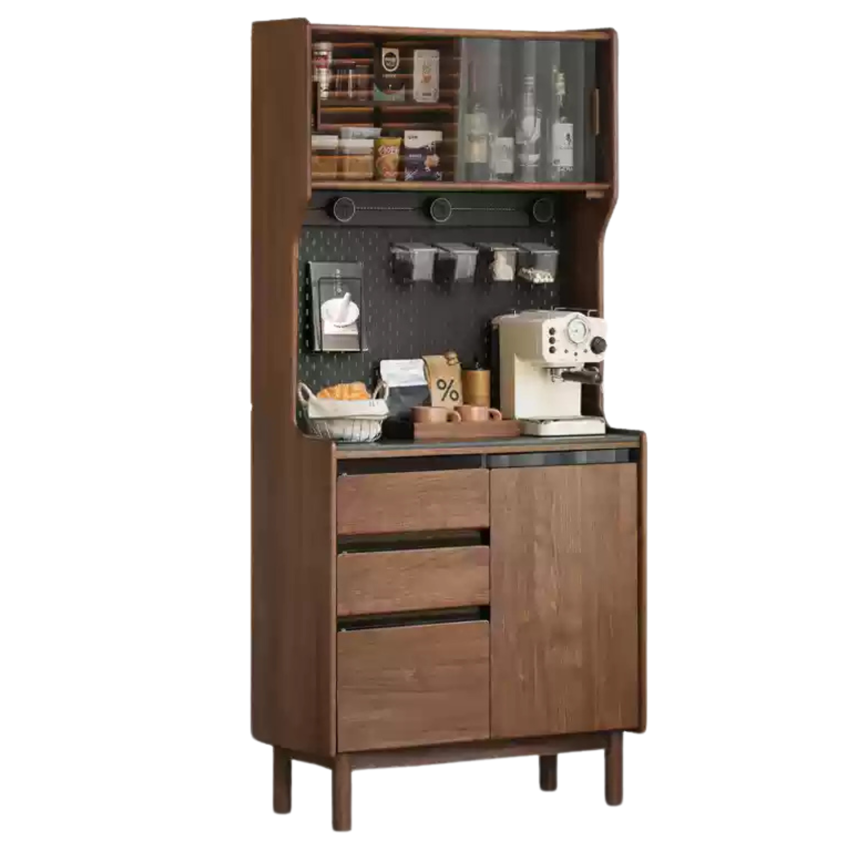 33.4x15.7x75.5 inch / 85x40x192.7cm / Rich Dark Walnut color / rock board sideboard Bull power rail