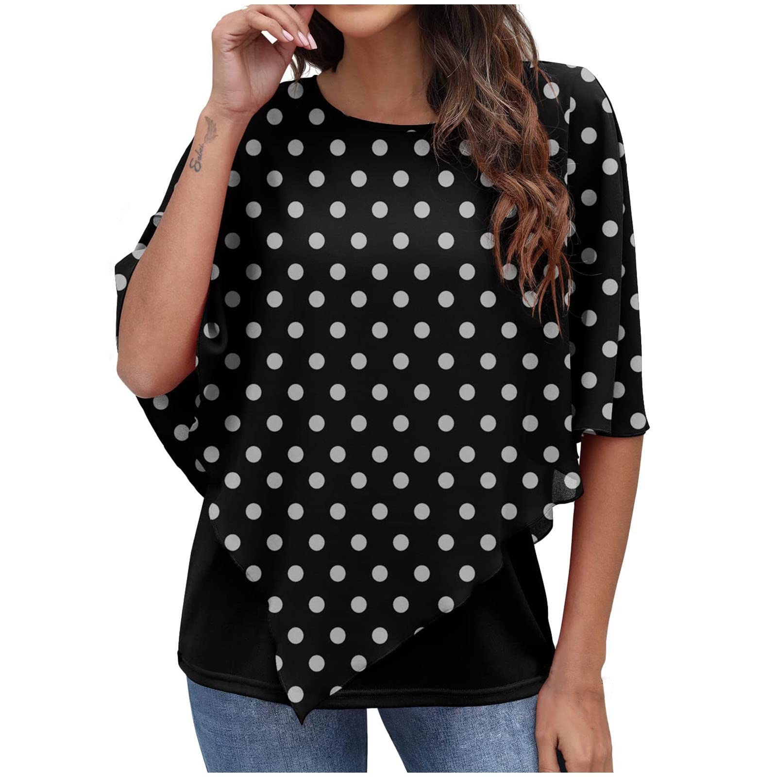 Vintage Summer Tunic Blouses for Women - Chiffon Short Sleeve Flowy Shawl Double Layer Tee Tops | Casual Beach Wear & Boho Outfit