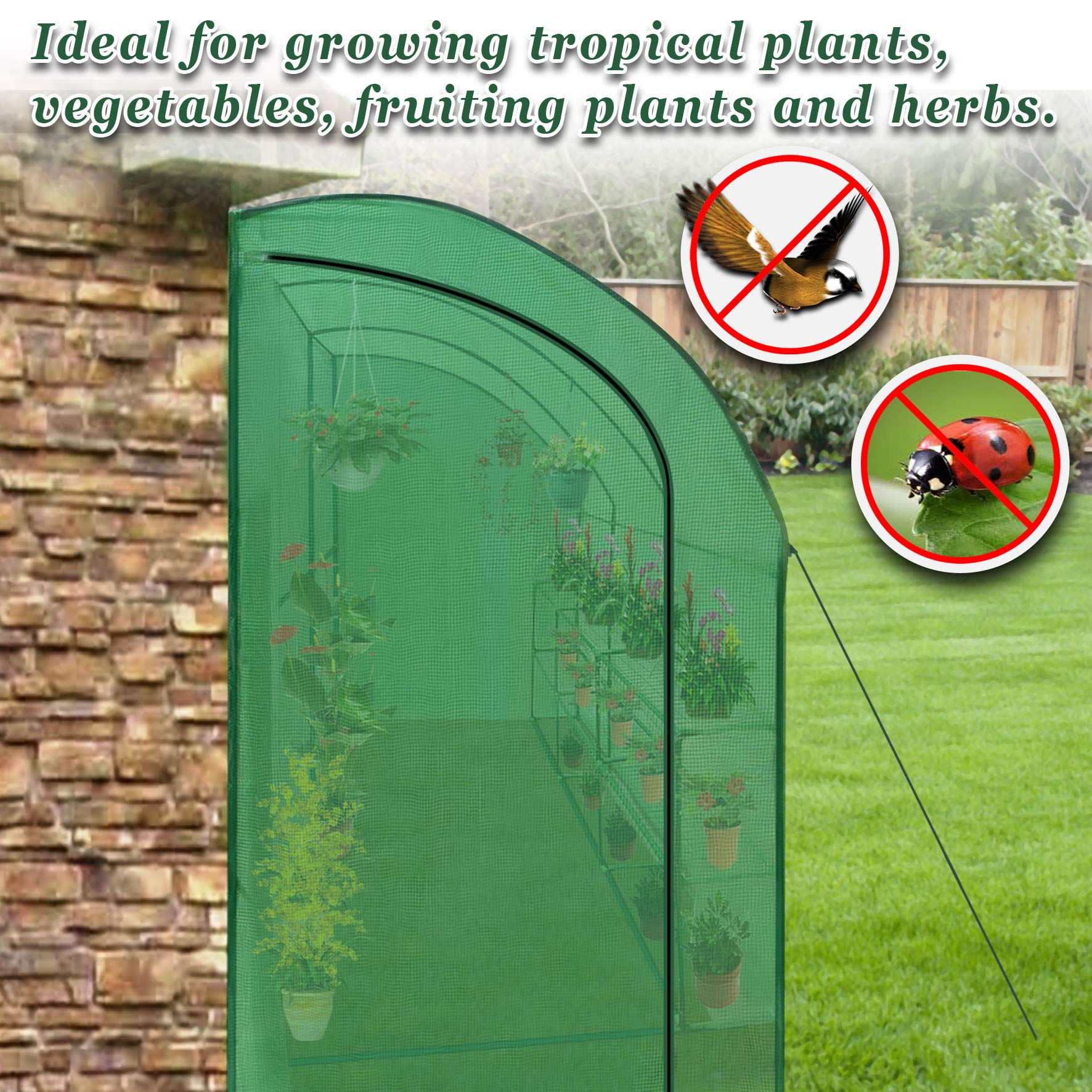 Large 10x5x7ft Walk-in Greenhouse with 3 Tiers & 6 Shelves - Heavy Duty Camel Structure & Dual Doors for Gardening, Plant Growing & Outdoor Storage (Green)