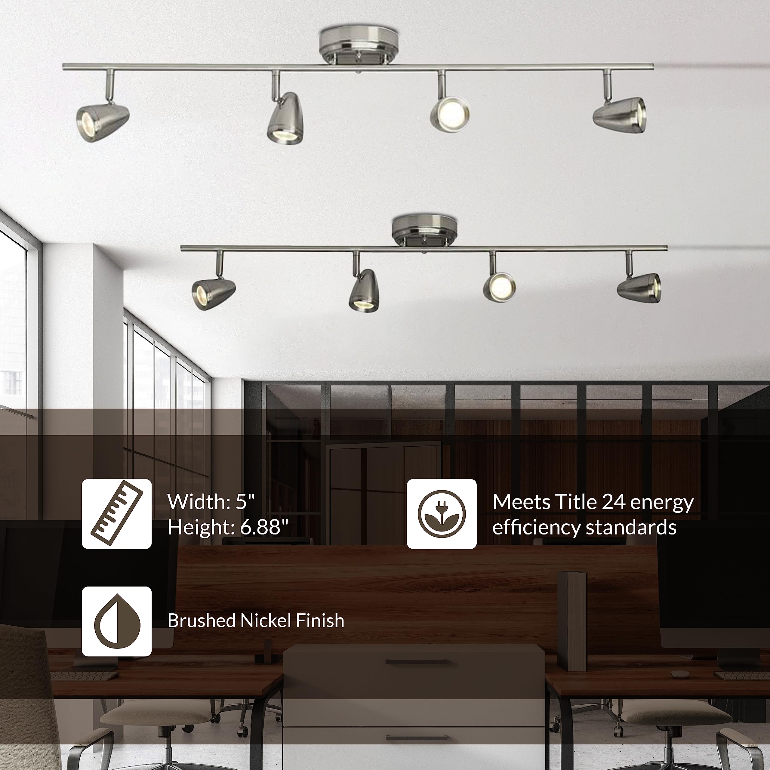 Sea Gull Generation Lighting 4-Light Talida LED Ceiling Track Lights Brushed Nickel 2637204S-962 | Modern Adjustable Ceiling Light Fixture for Living Room, Dining Room, Kitchen & Bedroom Lighting | Energy Efficient LED Bulbs | Perfect for Home, Office & Restaurant Lighting