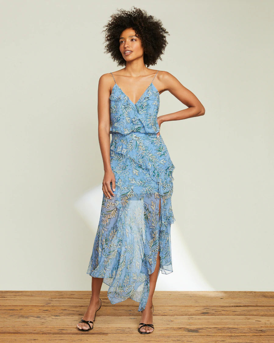 Avenel Floral Dress in Aero Blue Multi - Women's Summer Boho Maxi Dress for Beach, Vacation & Casual Wear