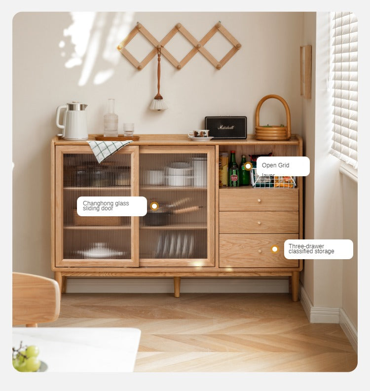 Premium Solid Wood Sideboard with Sliding Doors - Oak, Ash, Black Walnut & Cherry Options - Perfect for Dining Room Storage & Living Room Organization