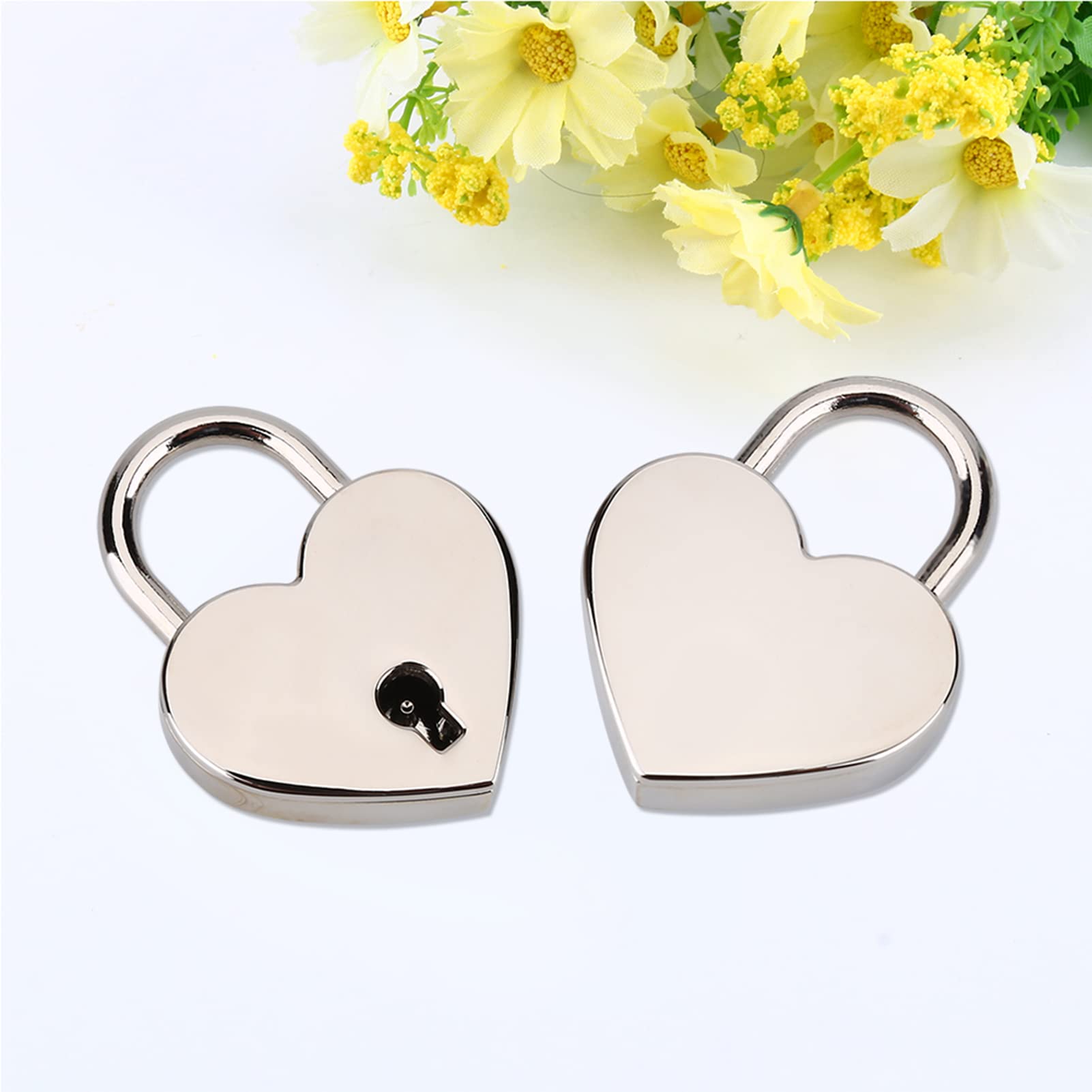 2 Pcs Small Heart Shaped Padlock With Key - Mini Lock for Luggage, Diary, Book & Jewelry Box - Silver - Perfect for Travel, School & Gift Giving