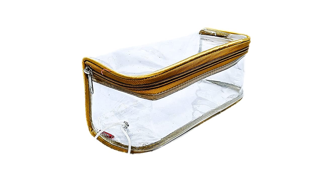 Sunshine Multipurpose Transparent Zipper Pouch - Waterproof Travel Makeup Cosmetic Bag with Gold Thread Hang (Set of 1) - Perfect for Organizing Toiletries, Jewelry & Office Supplies