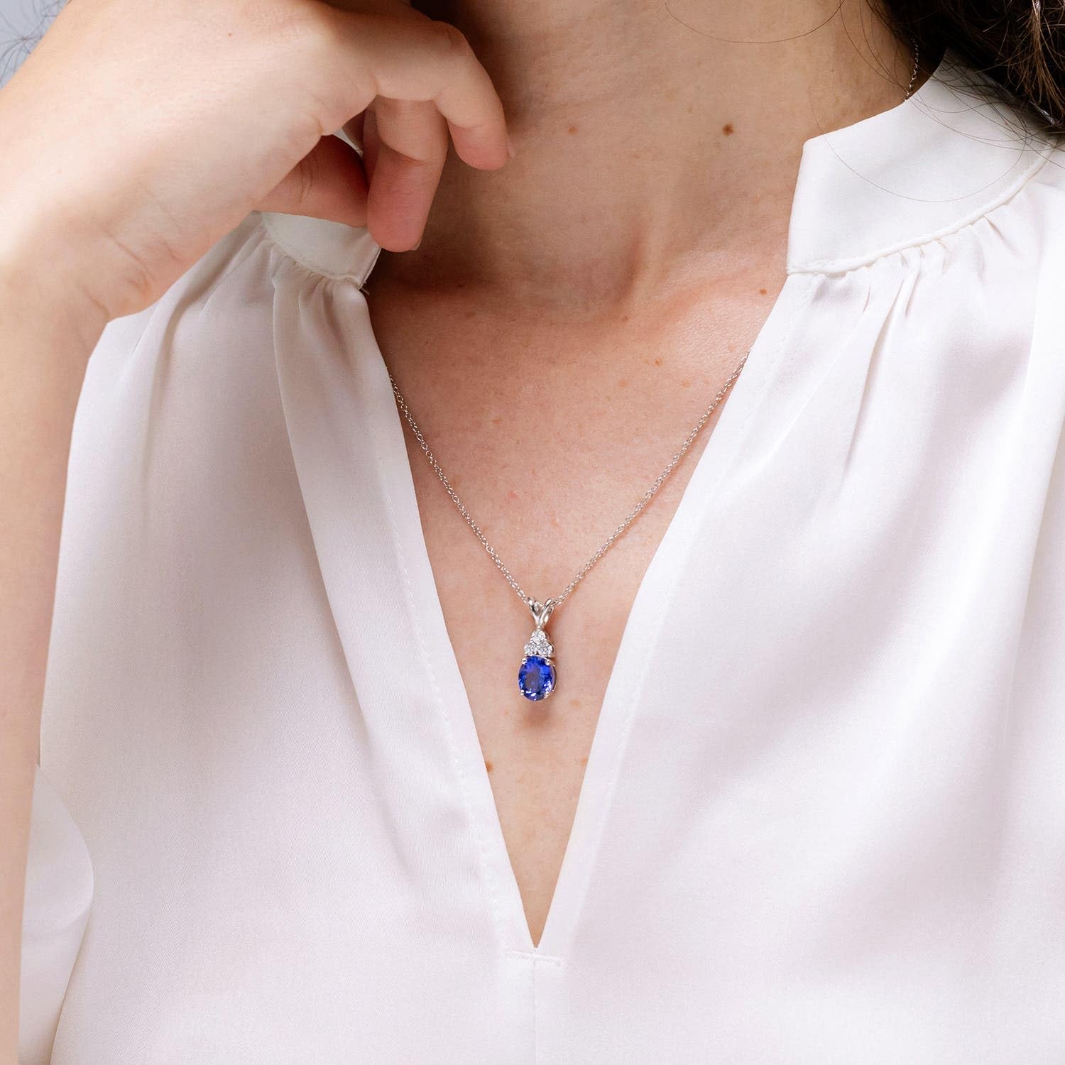 Natural Oval Tanzanite Solitaire Pendant with Trio Diamond Accents in Sterling Silver, 14K Solid Gold or Platinum | December Birthstone Jewelry for Women | Perfect Birthday, Engagement, Anniversary & Wedding Gift | Elegant Necklace for Everyday Wear, Special Occasions & Romantic Gifts