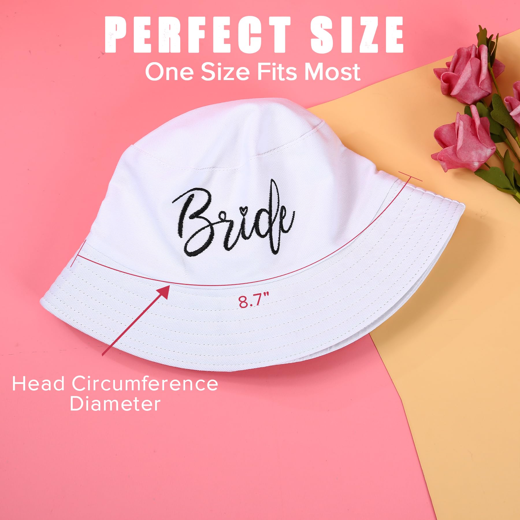 White Embroidered Bride Bucket Hat with Sunglasses - Elegant Bachelorette Party Accessories, Wedding Shower Gift for Bride to Be | Perfect for Beach Weddings, Bridal Showers & Bach Party Decorations
