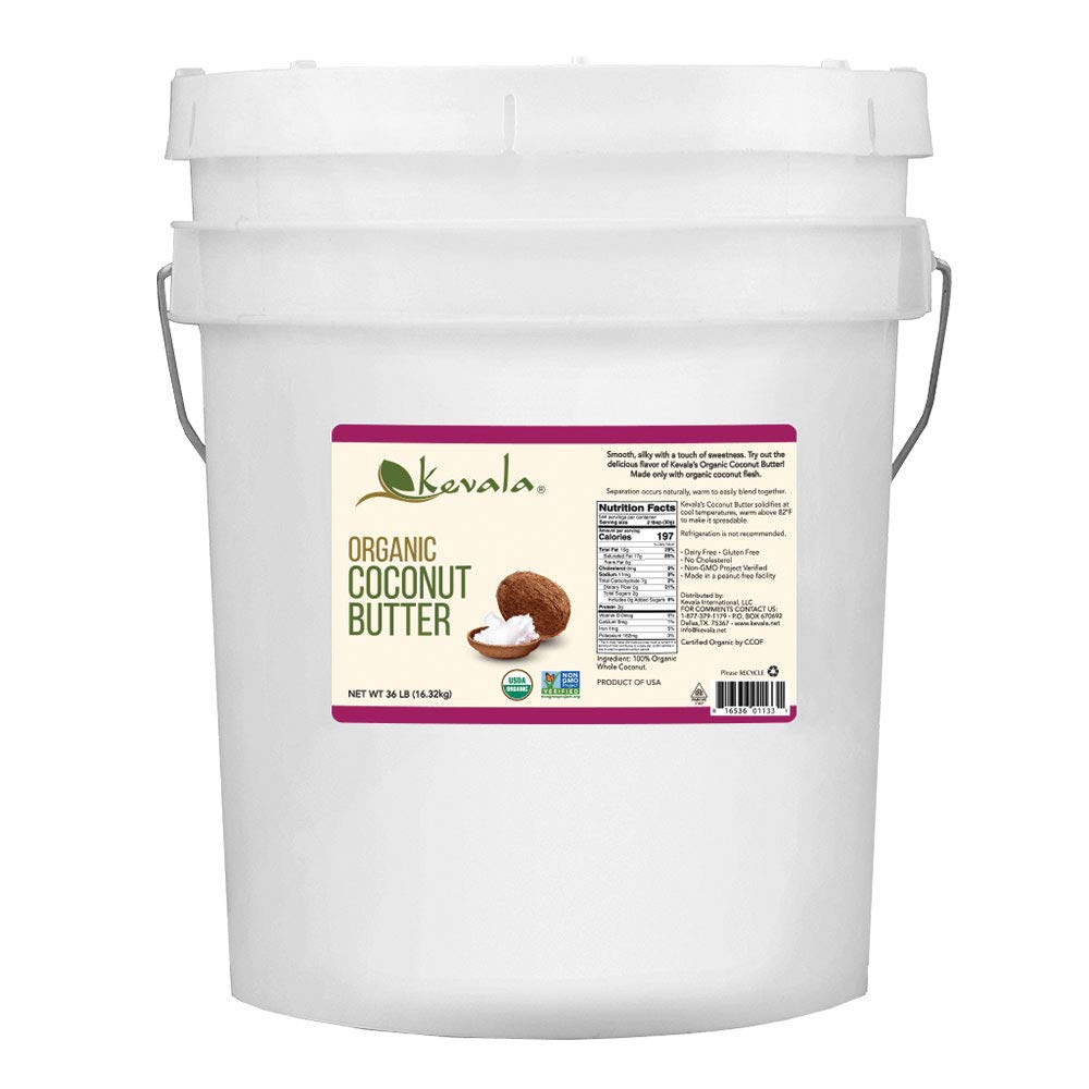 Kevala Organic Coconut Butter – 36 lb (16.32kg) – Raw, Pure, Unrefined Coconut Butter for Cooking, Baking & Smoothies – Vegan, Gluten-Free, Non-GMO