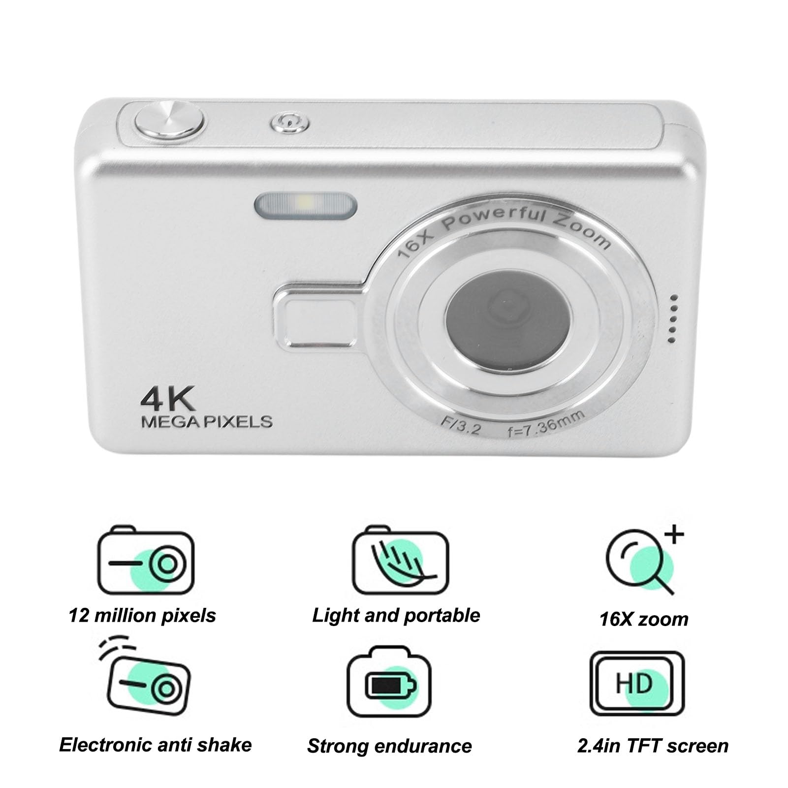 12MP Kids Digital Camera with 16X Zoom & 1080P Video - Compact for Travel & Outdoor Play