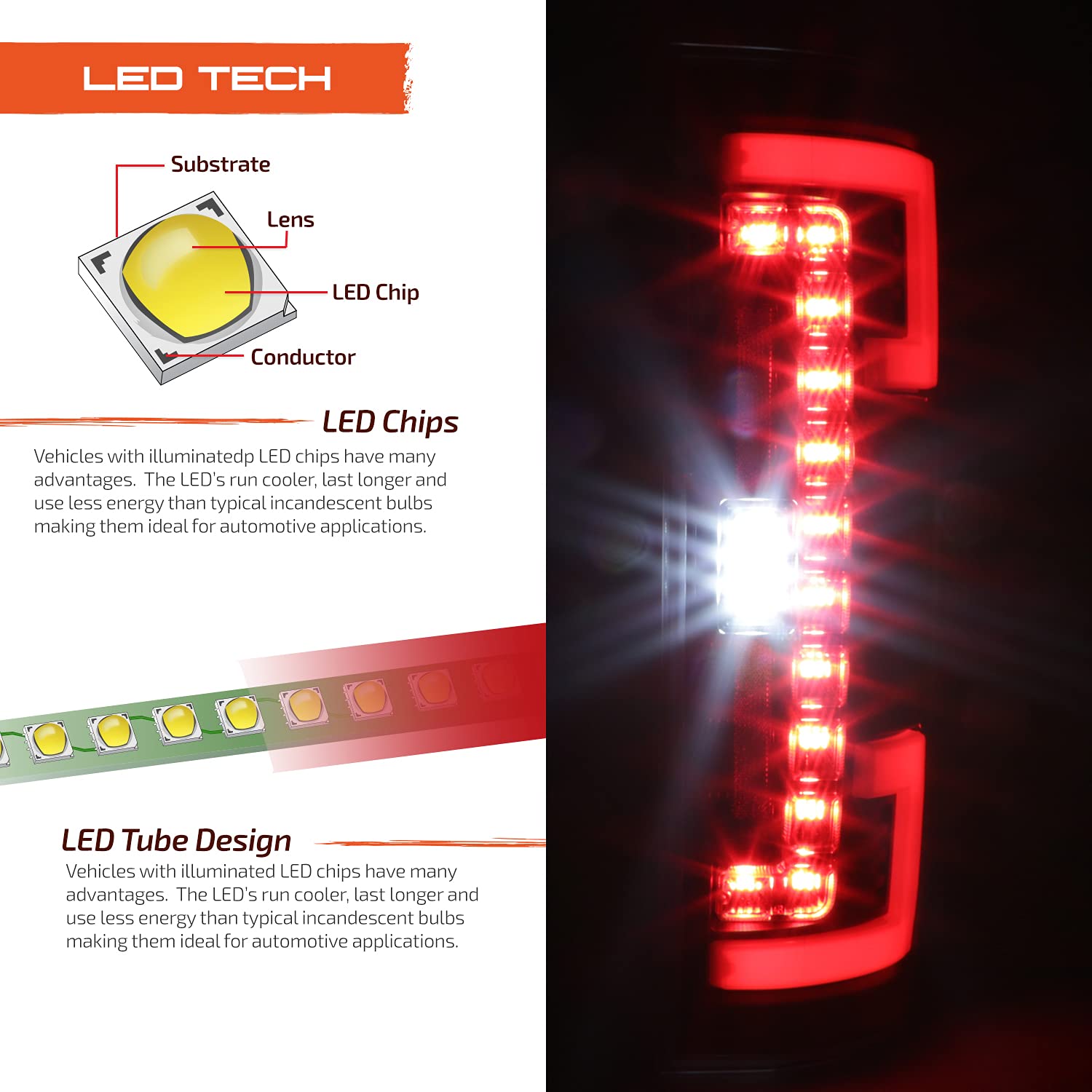 AKKON LED Tail Lights for 2017-2019 Ford F250 F350 F450 Super Duty - Red Stripe Brake Lights with Blind Spot Monitoring System | Enhanced Safety & Style for Pickup Trucks