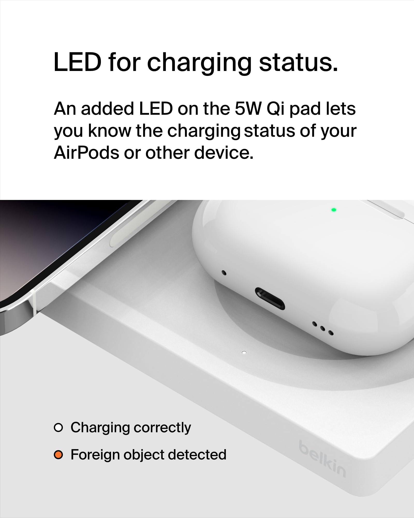 Belkin 2-in-1 MagSafe Wireless Charging Pad 15W Fast Charger - Compatible with iPhone 16/15/14/13 Series, AirPods & MagSafe Devices - White | Perfect for Bedside, Office & Travel Charging Station