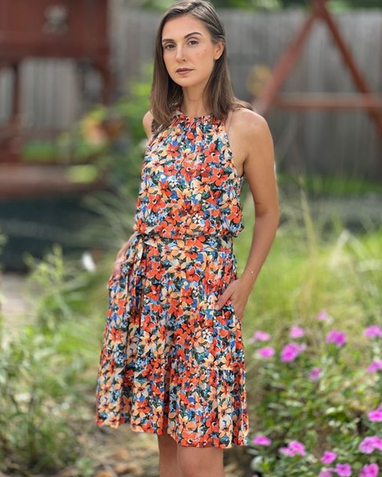 Newshows Women's 2025 Summer Halter Sundress with Pockets - Casual Beach Dress, Wedding Guest Outfit & Vacation Dress for Women - Perfect for Beach Parties, Tropical Getaways and Summer Weddings